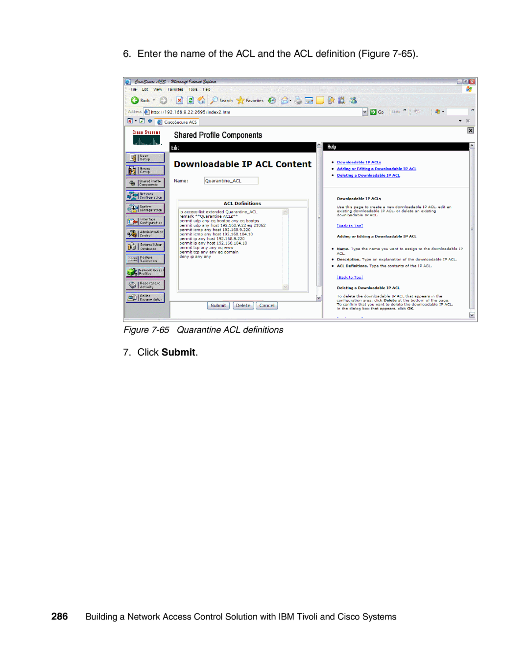 IBM Tivoli and Cisco manual Enter the name of the ACL and the ACL definition Figure 