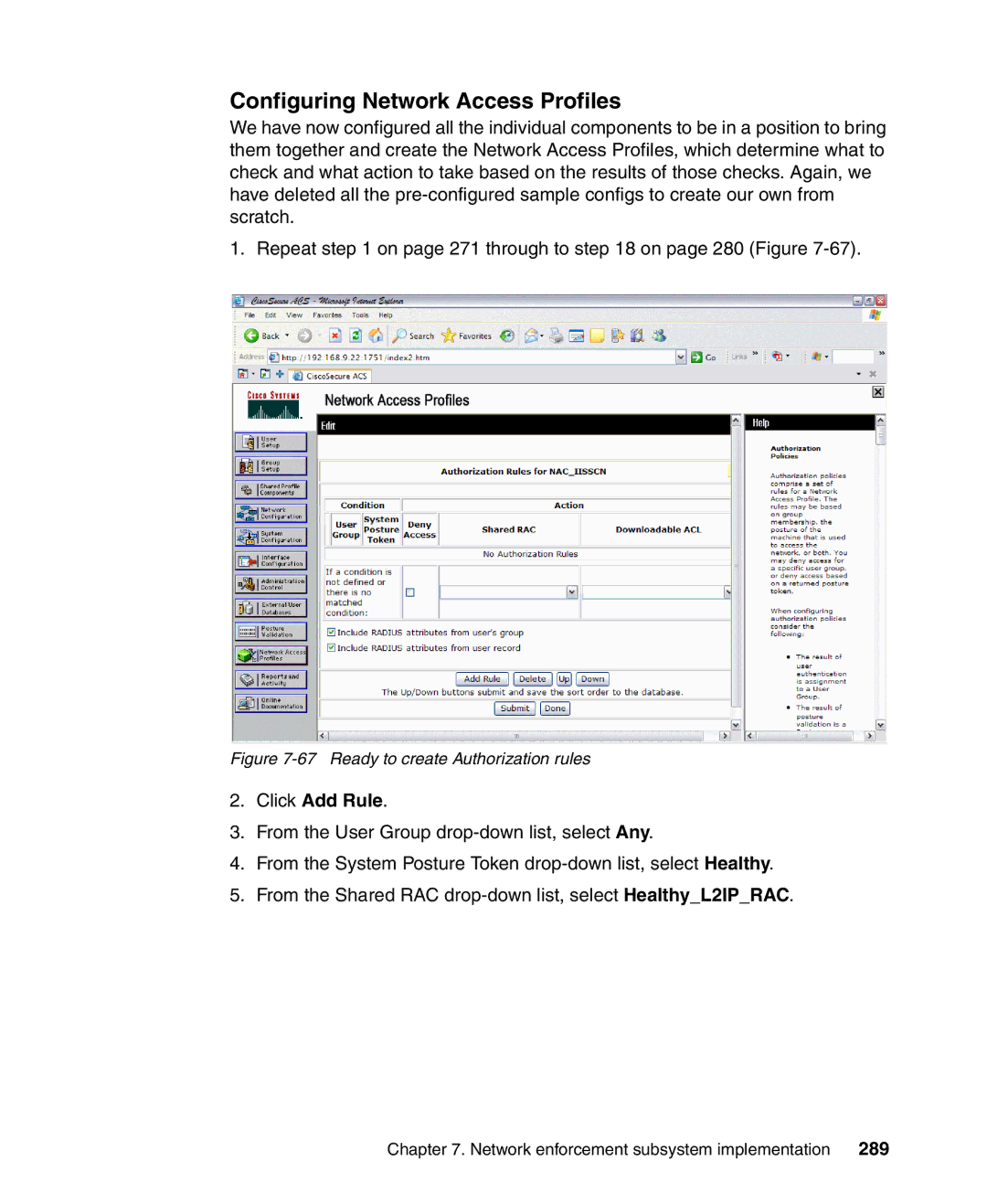 IBM Tivoli and Cisco manual Click Add Rule, 289 