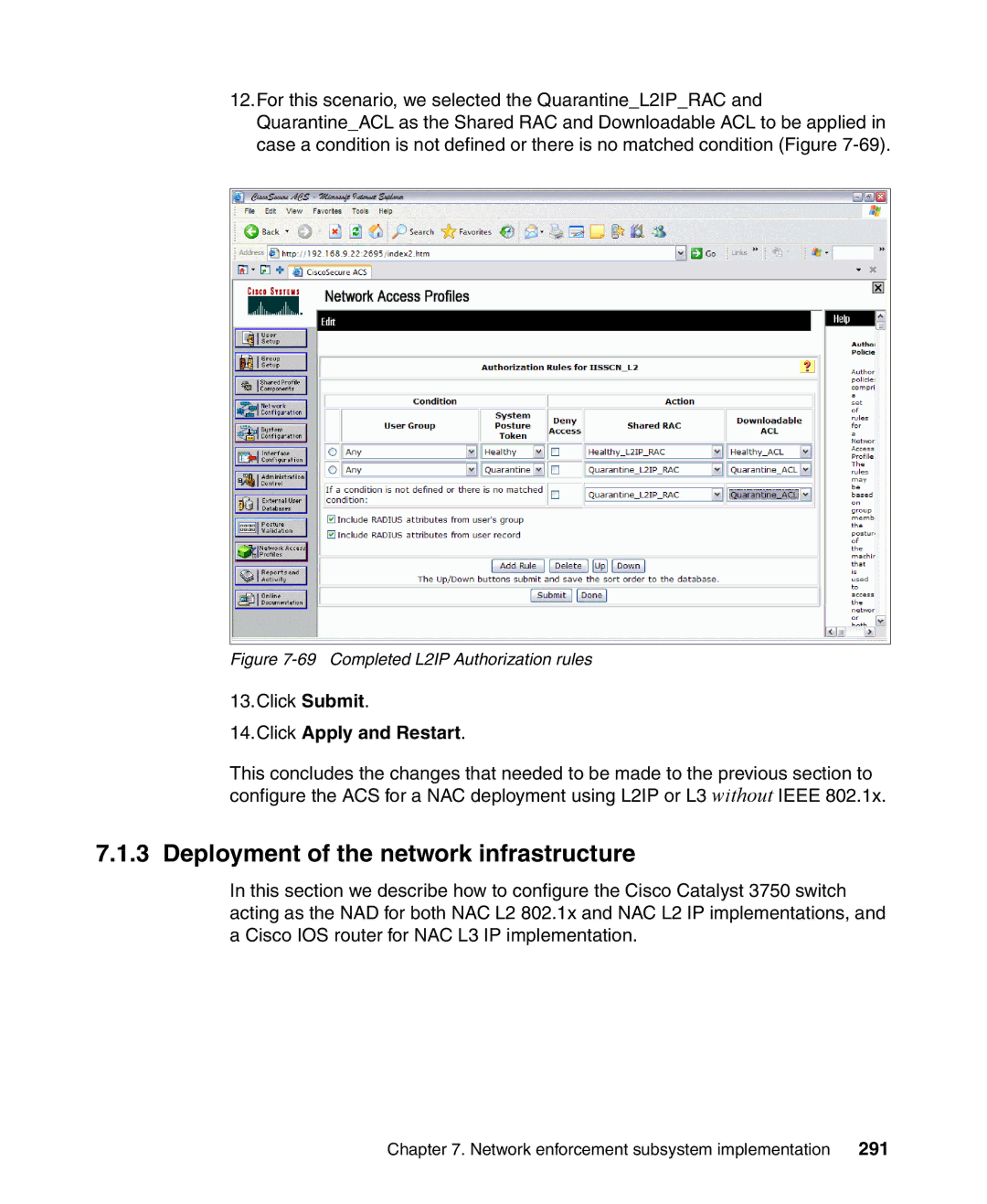 IBM Tivoli and Cisco manual Deployment of the network infrastructure, Click Apply and Restart, 291 