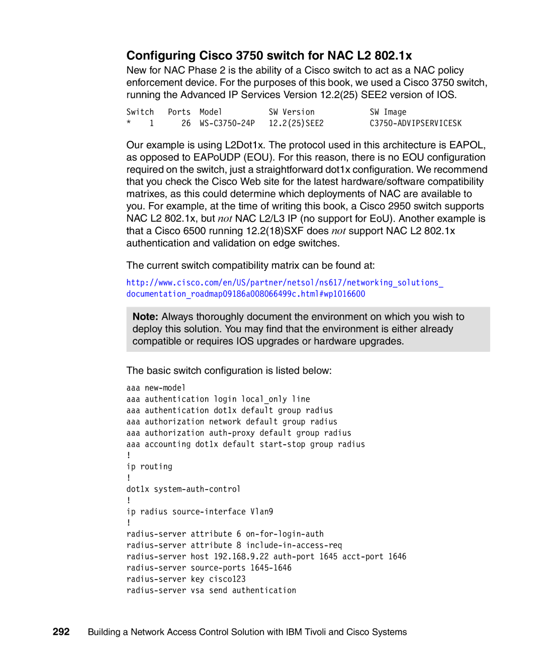 IBM Tivoli and Cisco manual Configuring Cisco 3750 switch for NAC L2 