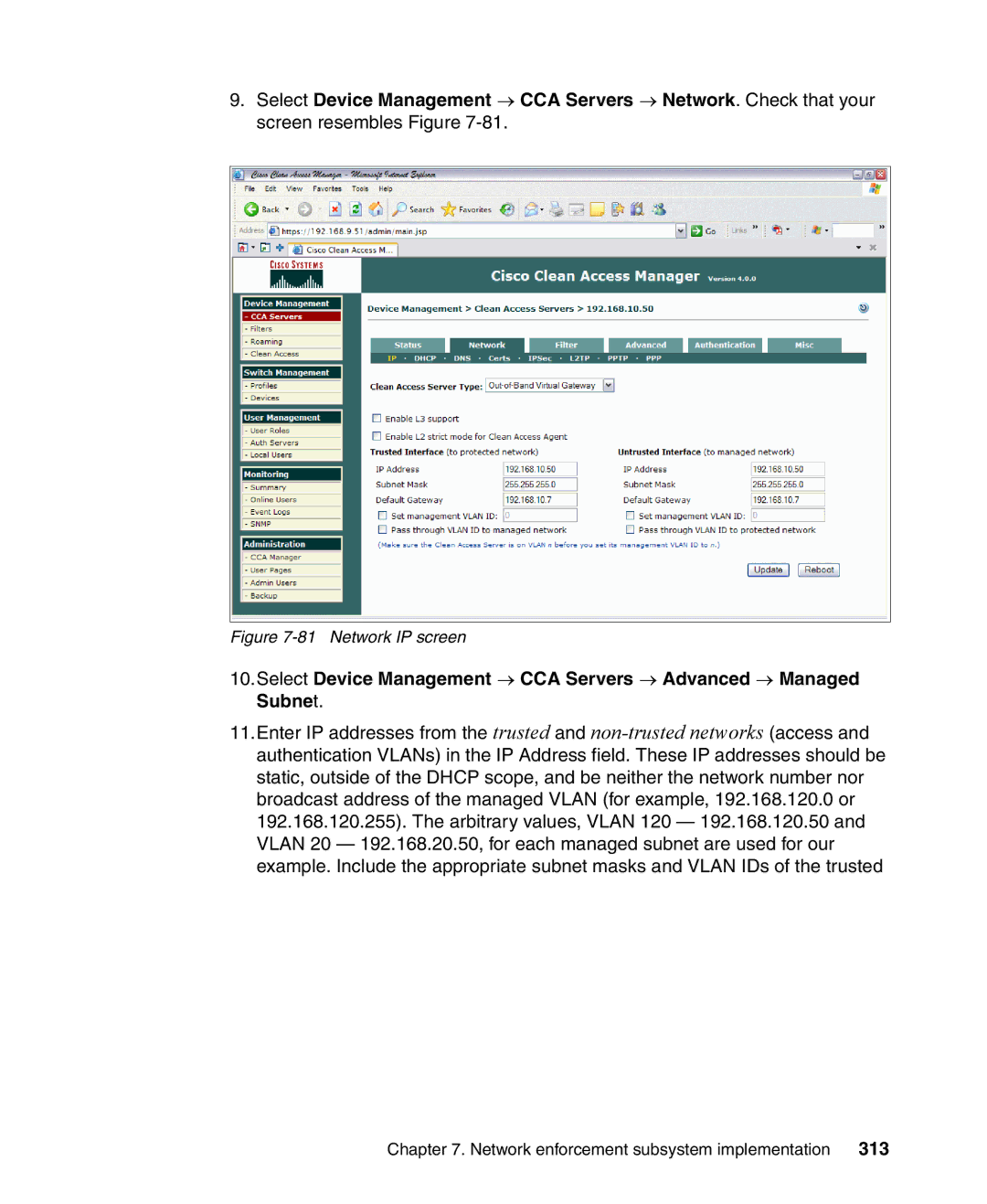 IBM Tivoli and Cisco manual 313, Network IP screen 