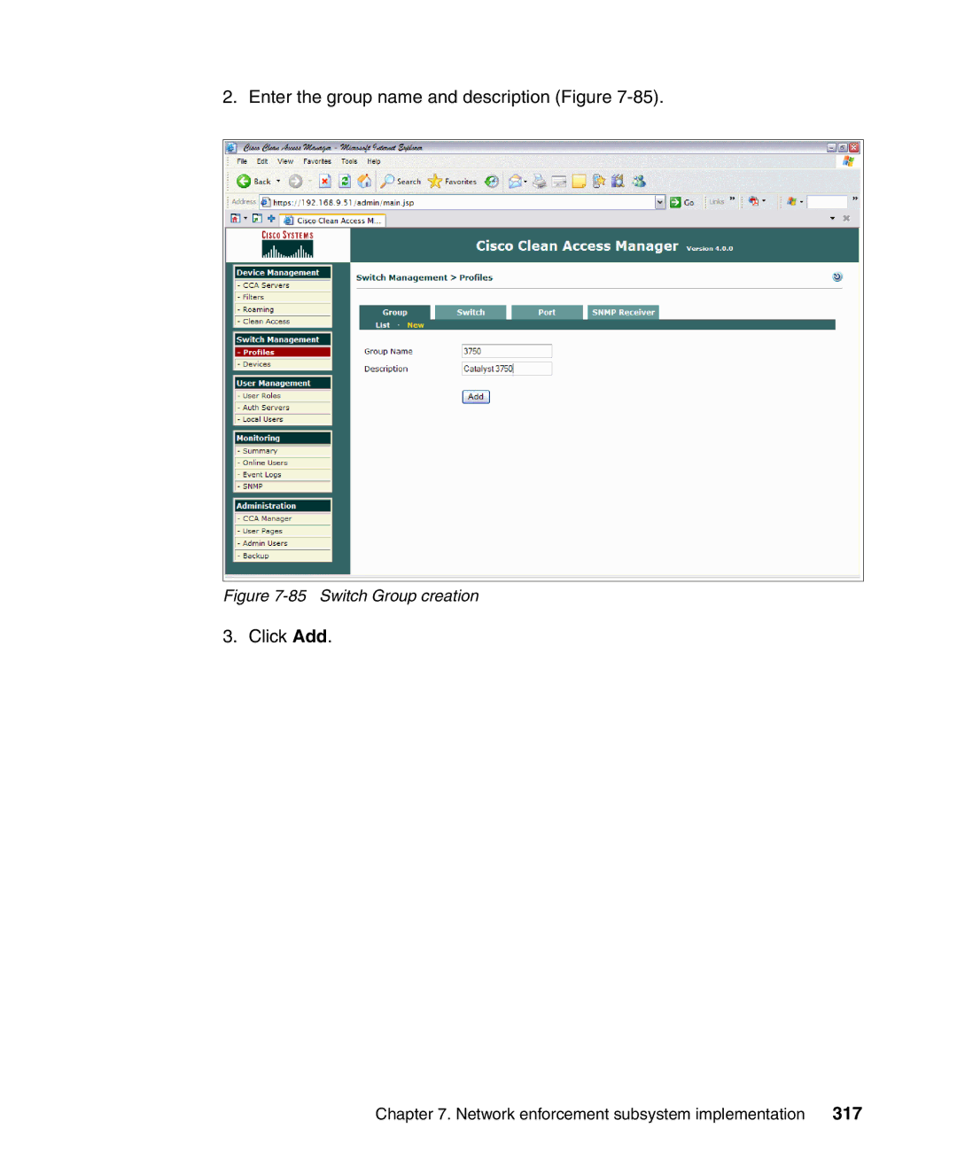 IBM Tivoli and Cisco manual 317, Switch Group creation 