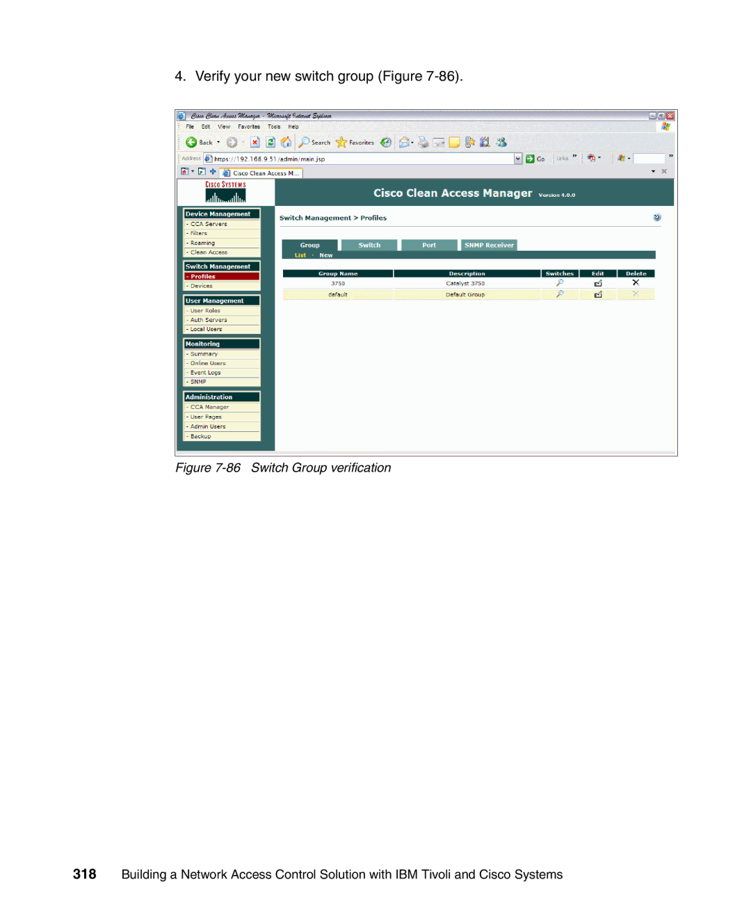 IBM Tivoli and Cisco manual Verify your new switch group Figure 