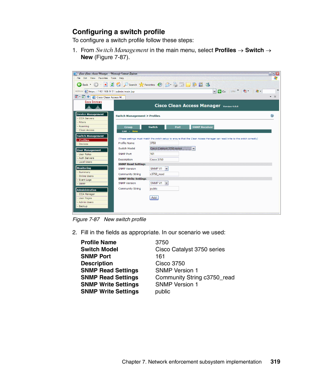 IBM Tivoli and Cisco manual Configuring a switch profile, 319 