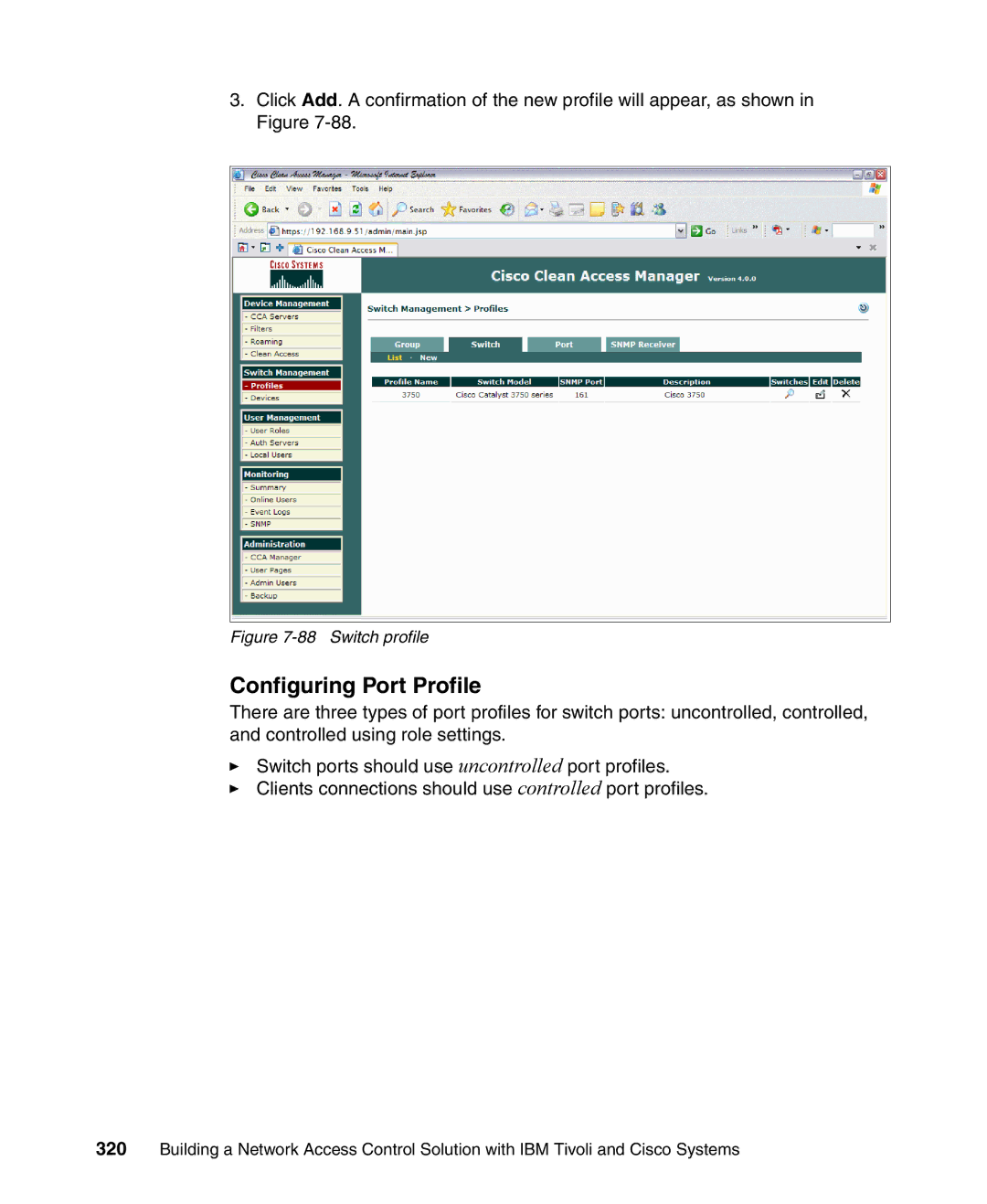 IBM Tivoli and Cisco manual Configuring Port Profile, Switch profile 