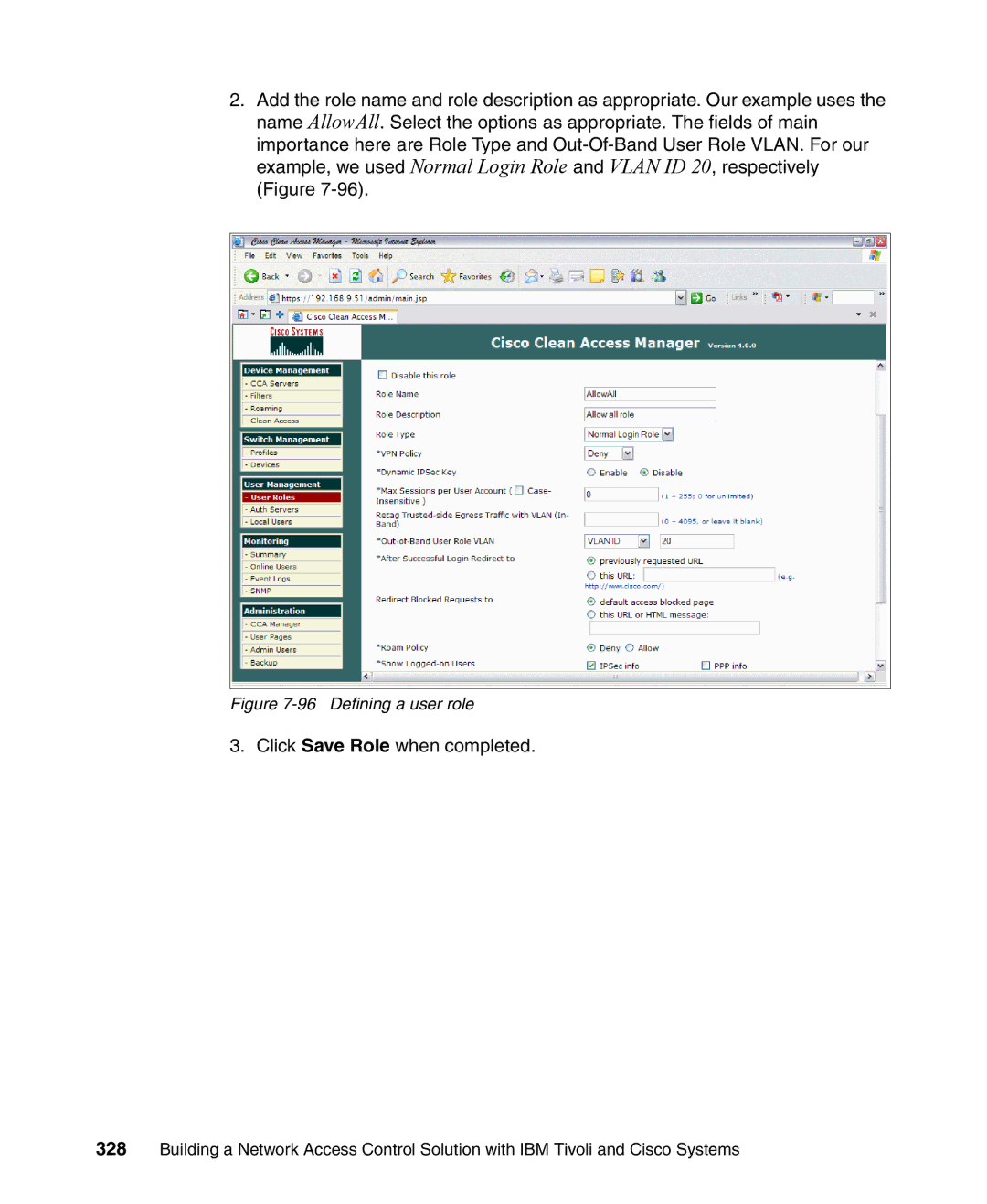 IBM Tivoli and Cisco manual Click Save Role when completed 