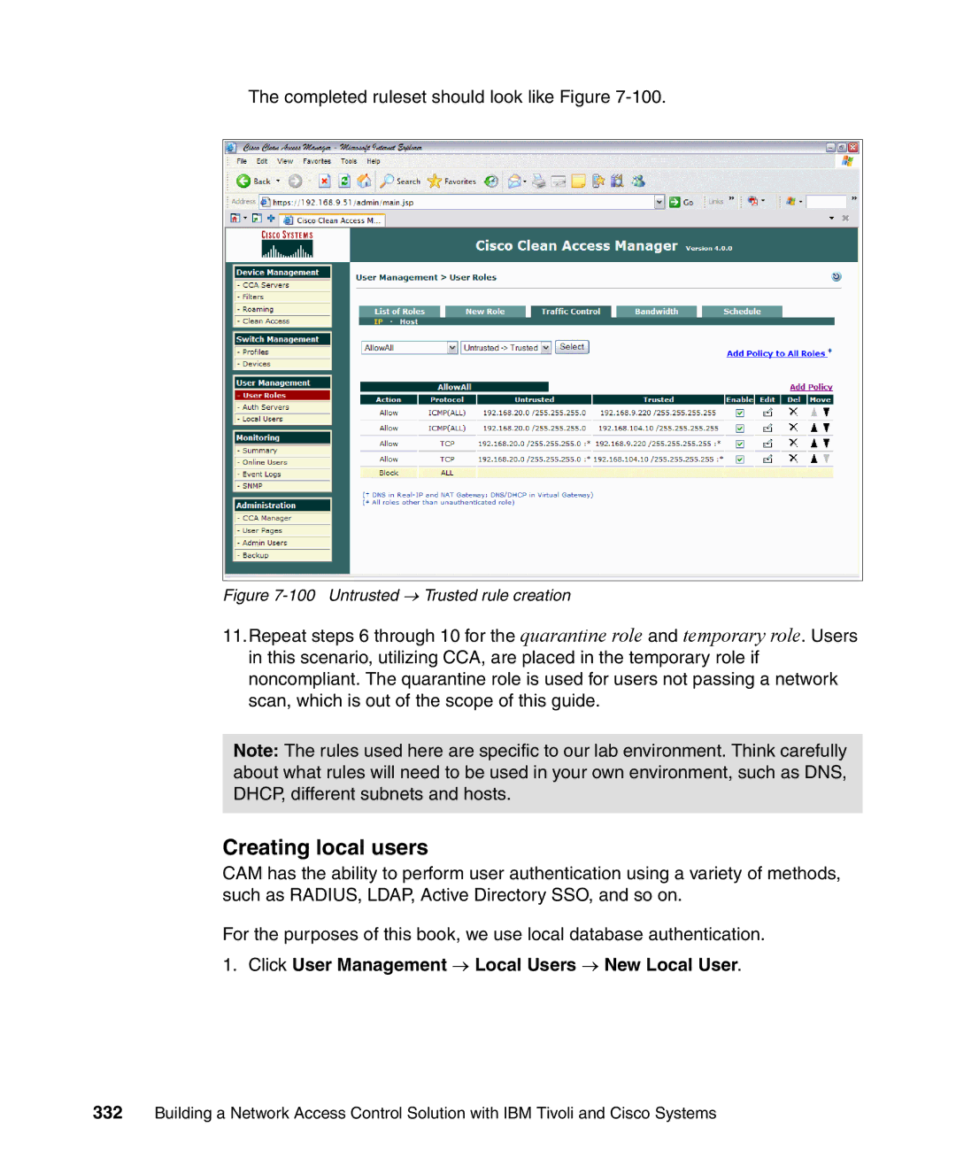 IBM Tivoli and Cisco manual Creating local users, Click User Management → Local Users → New Local User 