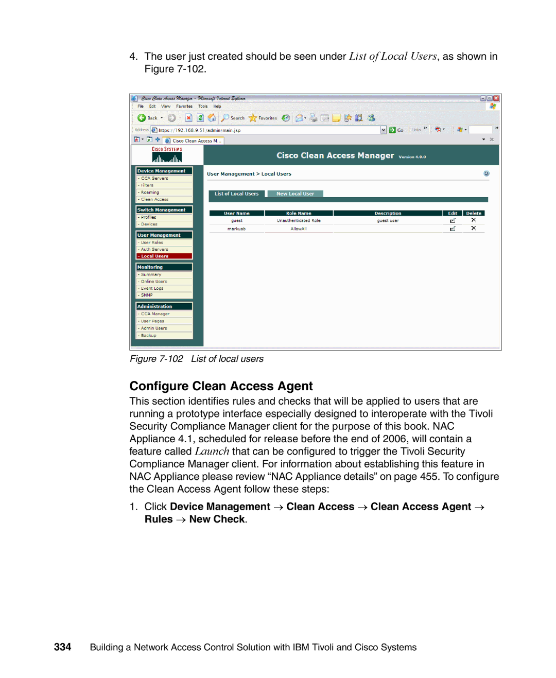IBM Tivoli and Cisco manual Configure Clean Access Agent, List of local users 