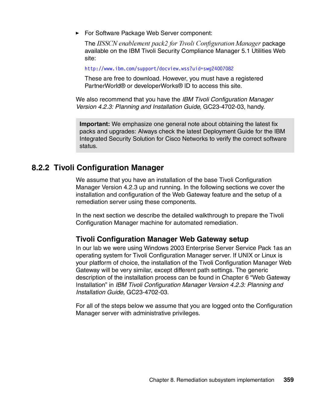 IBM Tivoli and Cisco manual Tivoli Configuration Manager Web Gateway setup, 359 