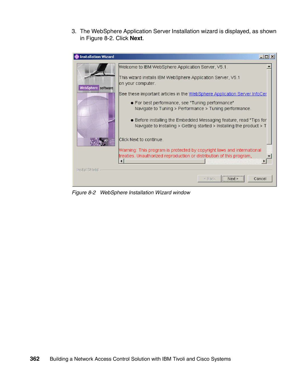 IBM Tivoli and Cisco manual WebSphere Installation Wizard window 