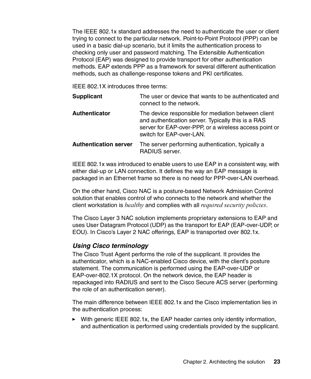 IBM Tivoli and Cisco manual Using Cisco terminology, Supplicant, Authenticator 