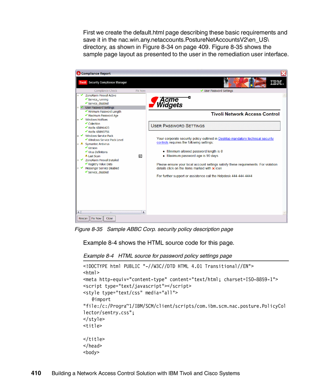 IBM Tivoli and Cisco manual Example 8-4shows the Html source code for this 