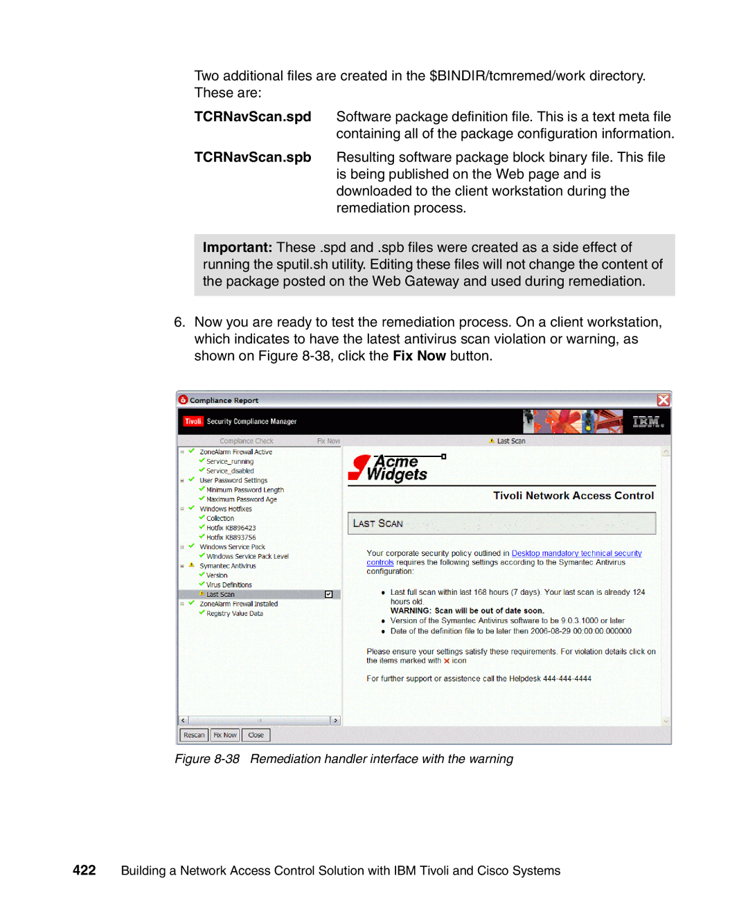 IBM Tivoli and Cisco manual Remediation handler interface with the warning 