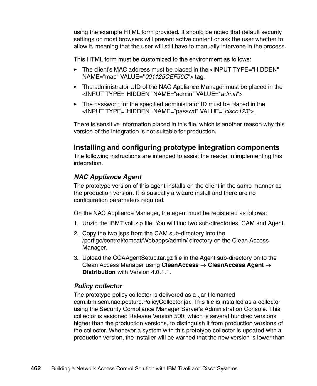 IBM Tivoli and Cisco manual Installing and configuring prototype integration components, NAC Appliance Agent 