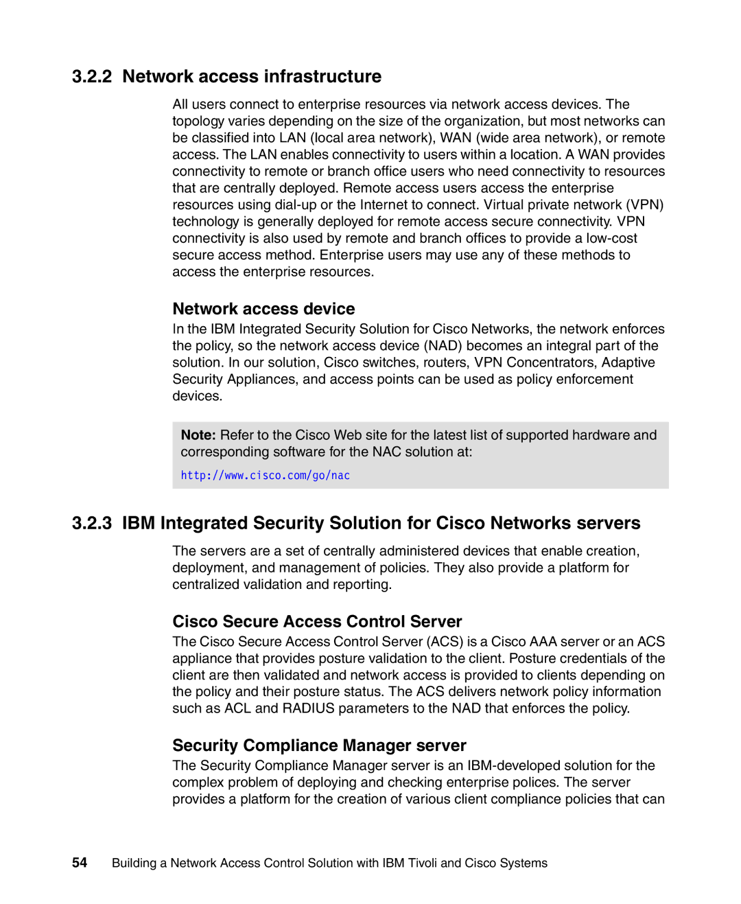 IBM Tivoli and Cisco manual Network access infrastructure, IBM Integrated Security Solution for Cisco Networks servers 