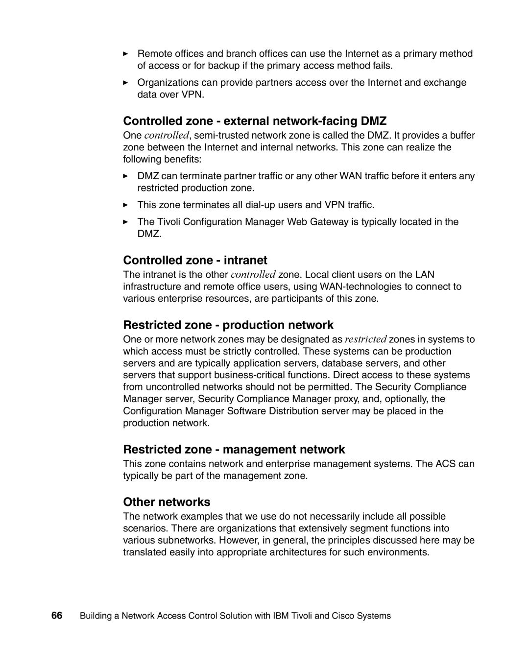 IBM Tivoli and Cisco manual Controlled zone external network-facing DMZ, Controlled zone intranet, Other networks 