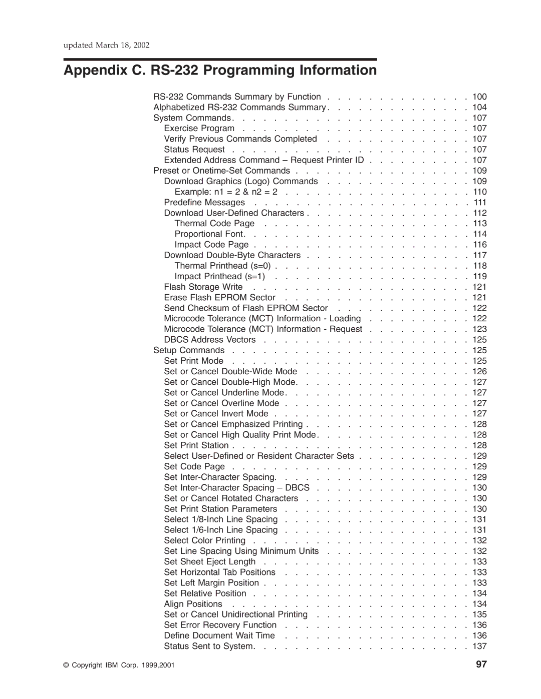 IBM TI5, TM7, TF7, TG5 manual Appendix C. RS-232 Programming Information 