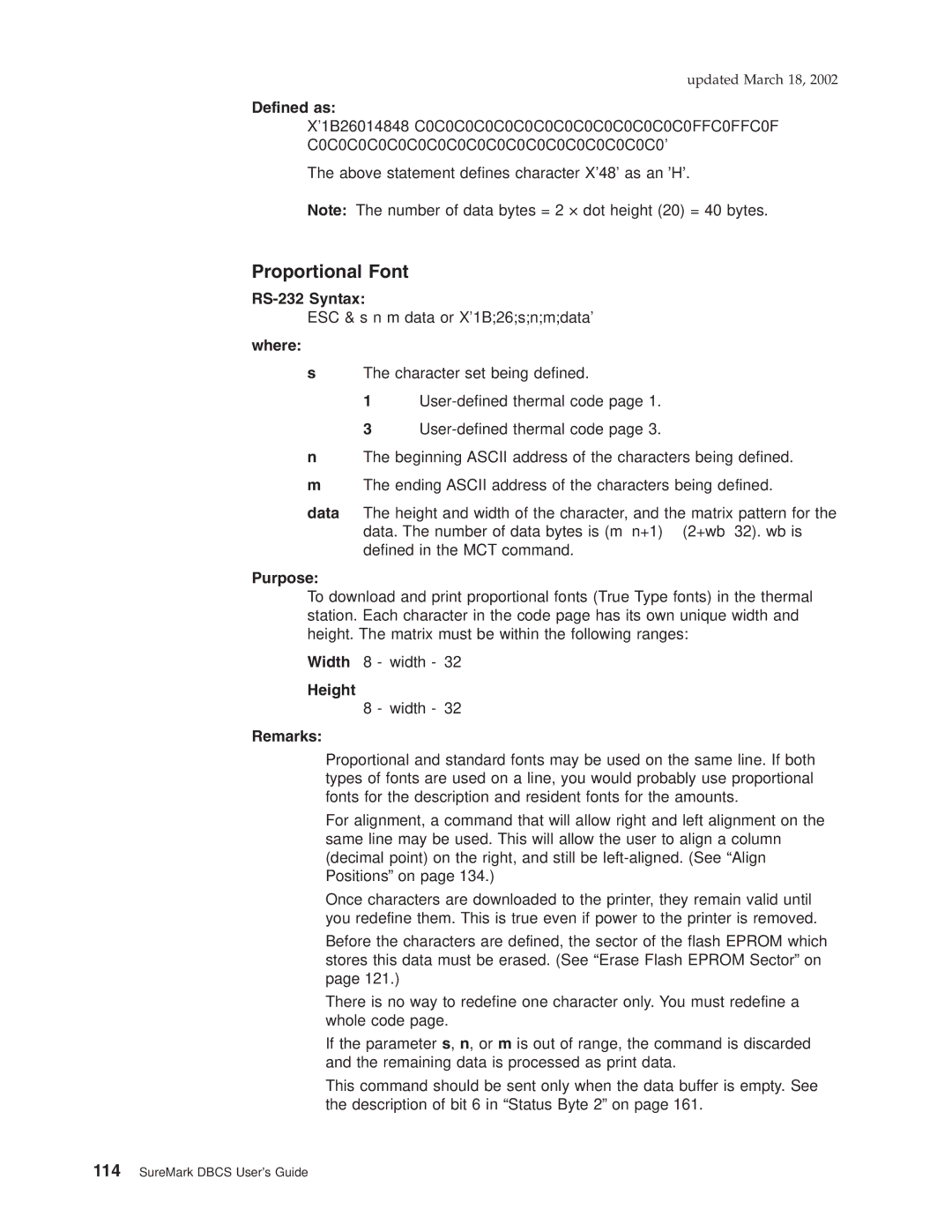 IBM TF7, TM7, TI5, TG5 manual Proportional Font, Defined as 