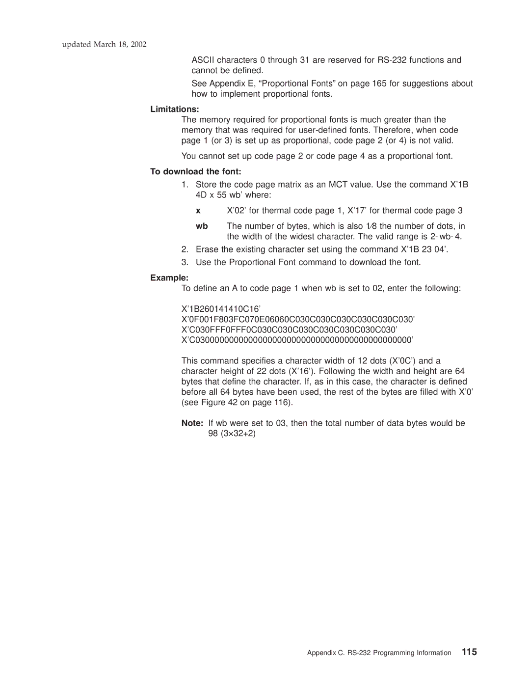 IBM TG5, TM7, TI5, TF7 manual Limitations, To download the font 