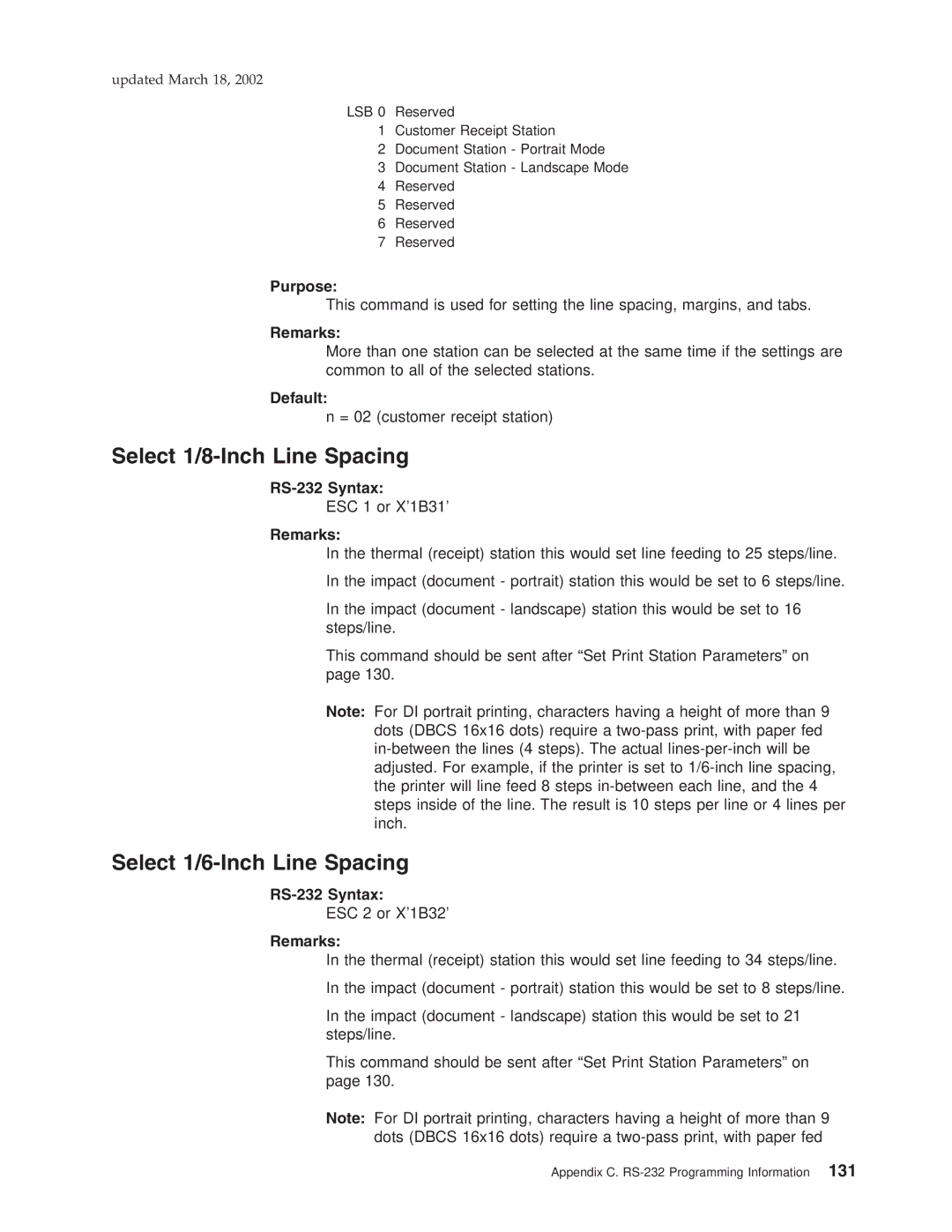 IBM TG5, TM7, TI5, TF7 manual Select 1/8-Inch Line Spacing, Select 1/6-Inch Line Spacing 