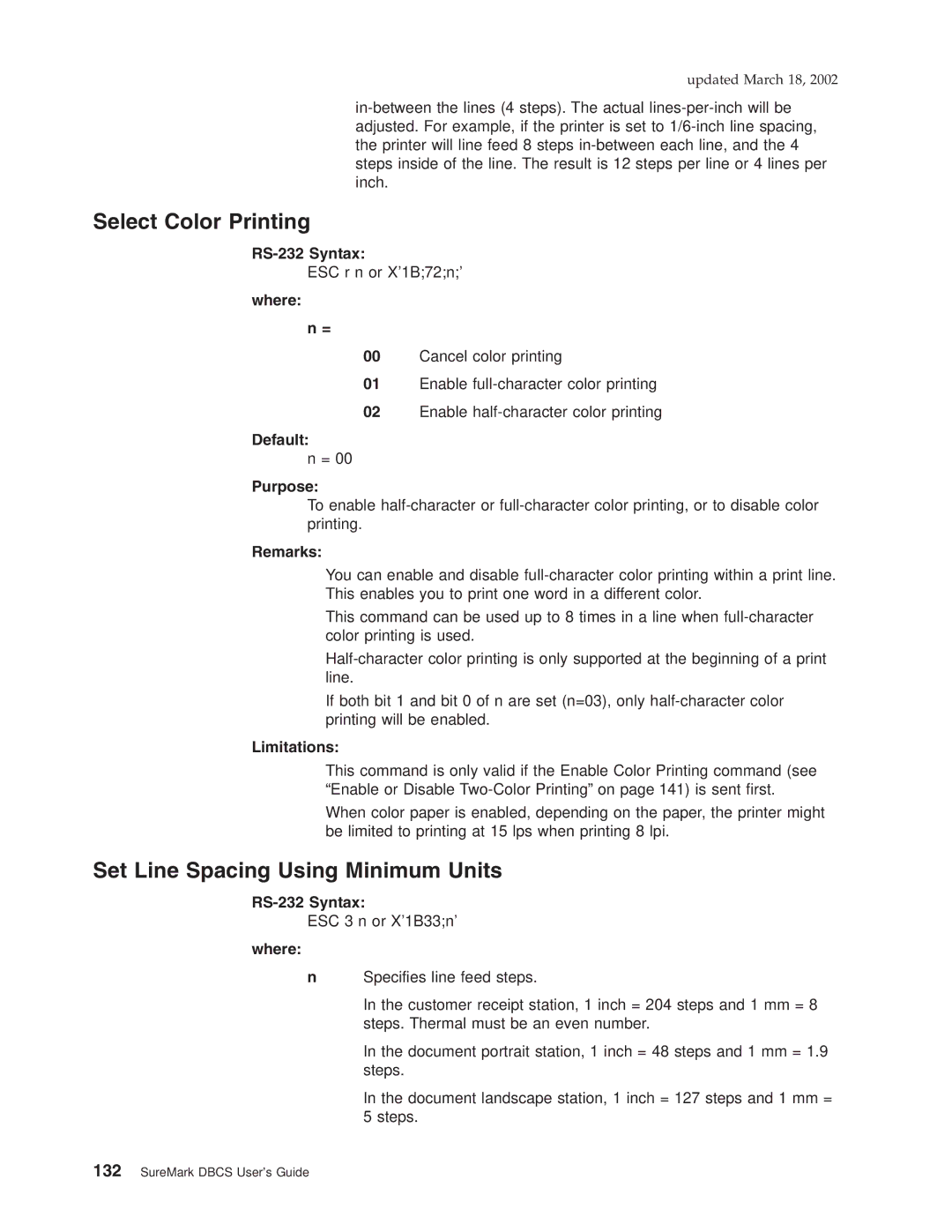 IBM TM7, TI5, TF7, TG5 manual Select Color Printing, Set Line Spacing Using Minimum Units 