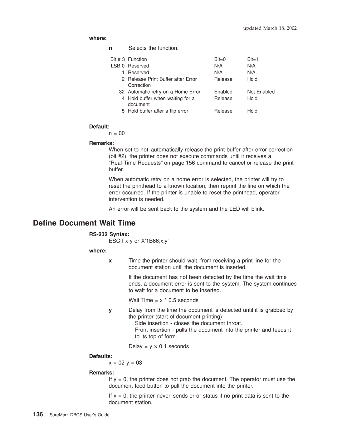 IBM TM7, TI5, TF7, TG5 manual Define Document Wait Time, Defaults 