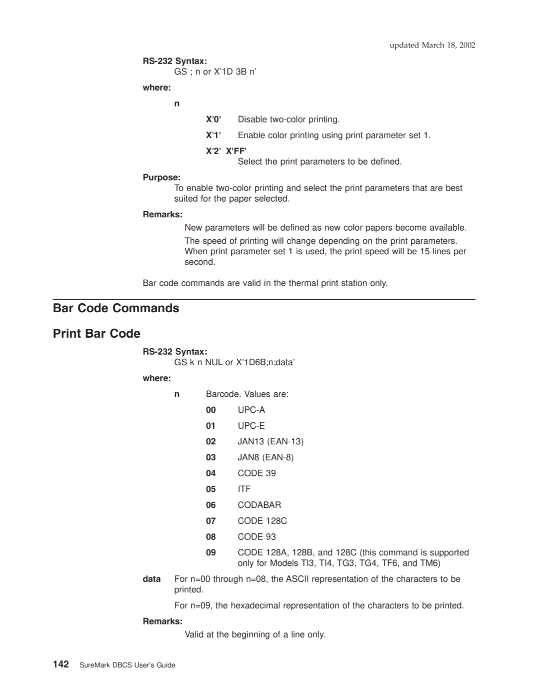 IBM TF7, TM7, TI5, TG5 manual Bar Code Commands Print Bar Code, X2-XFF, 05 ITF 