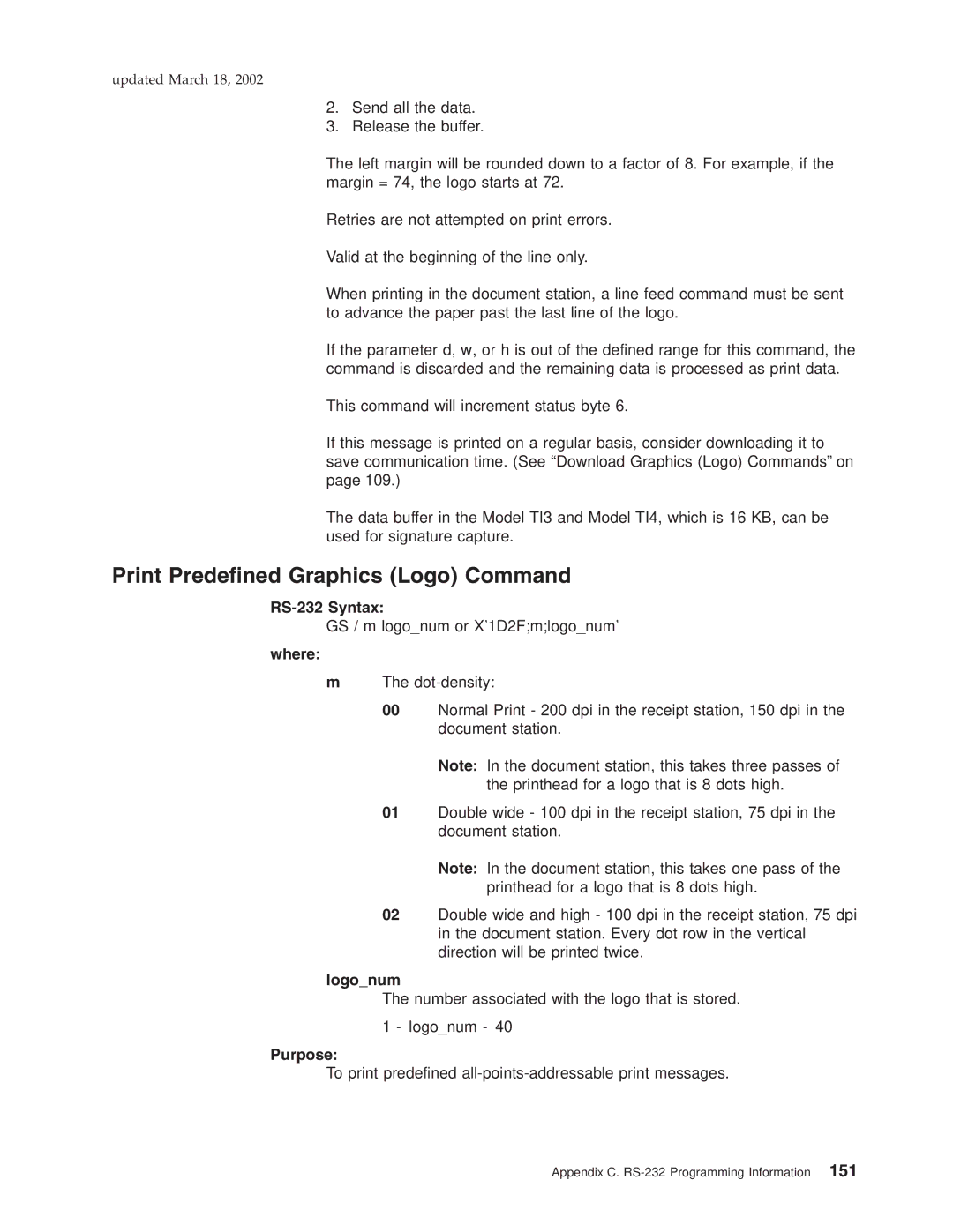 IBM TG5, TM7, TI5, TF7 manual Print Predefined Graphics Logo Command, Logonum 