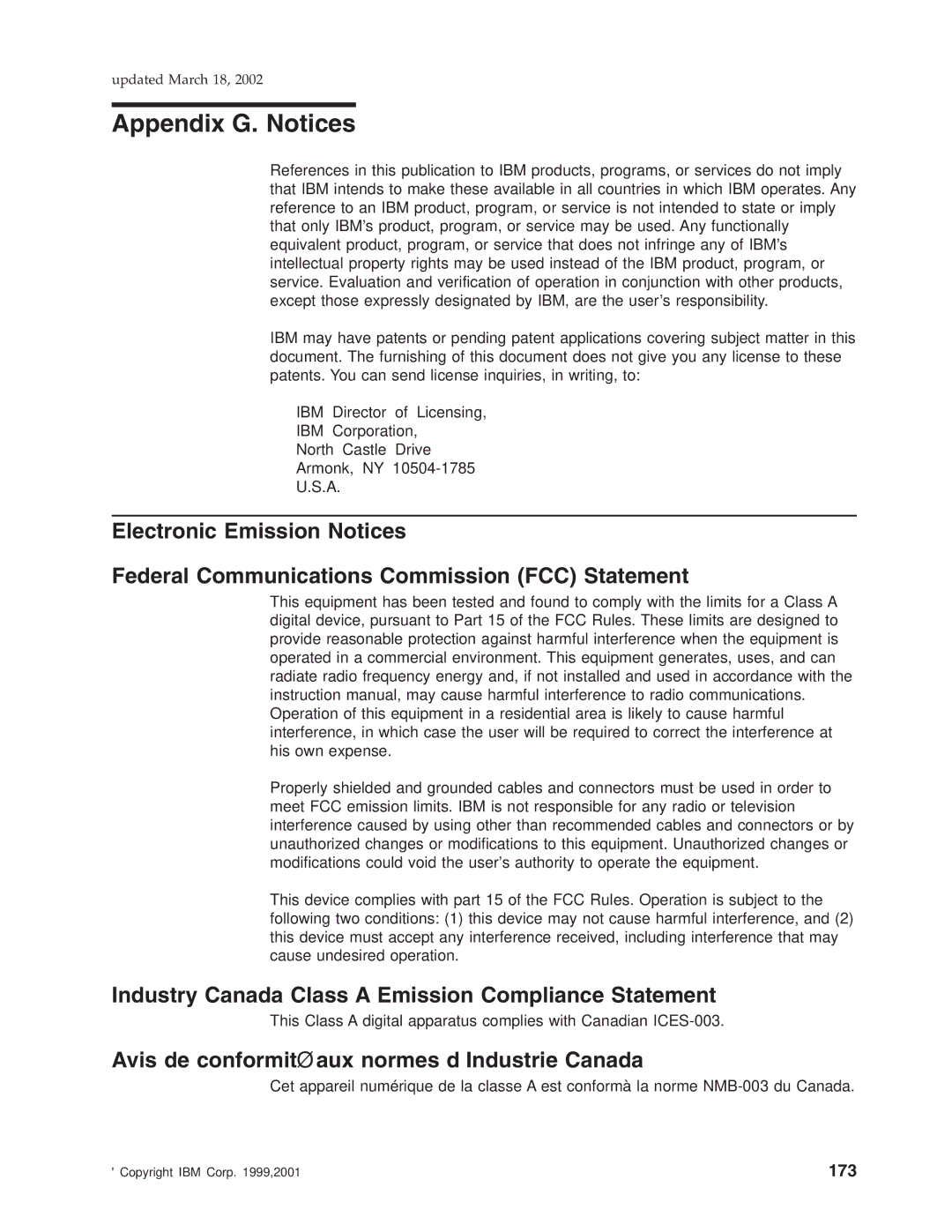 IBM TI5, TM7, TF7, TG5 manual Appendix G. Notices, Industry Canada Class a Emission Compliance Statement 