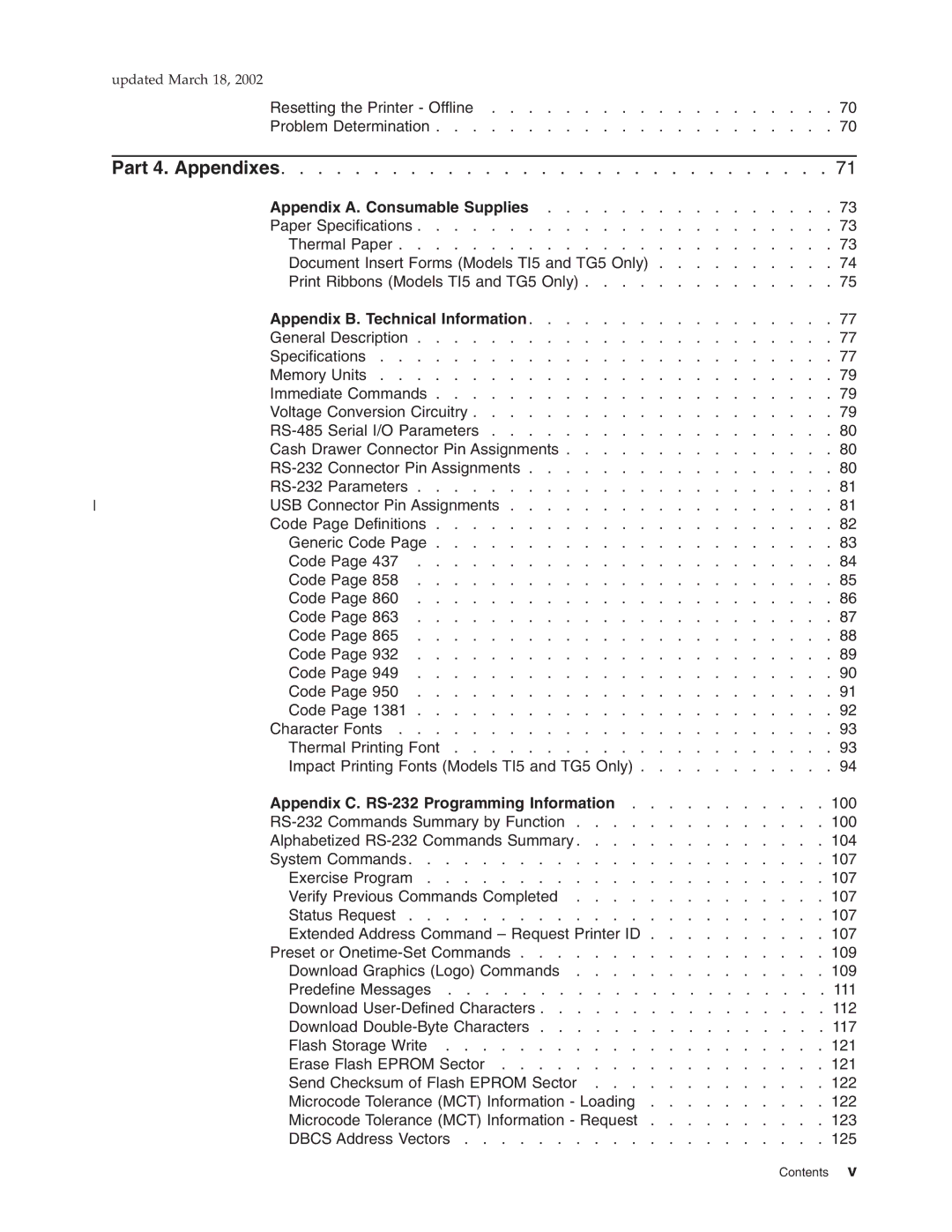 IBM TI5 Appendix A. Consumable Supplies, Appendix B. Technical Information, Appendix C. RS-232 Programming Information 