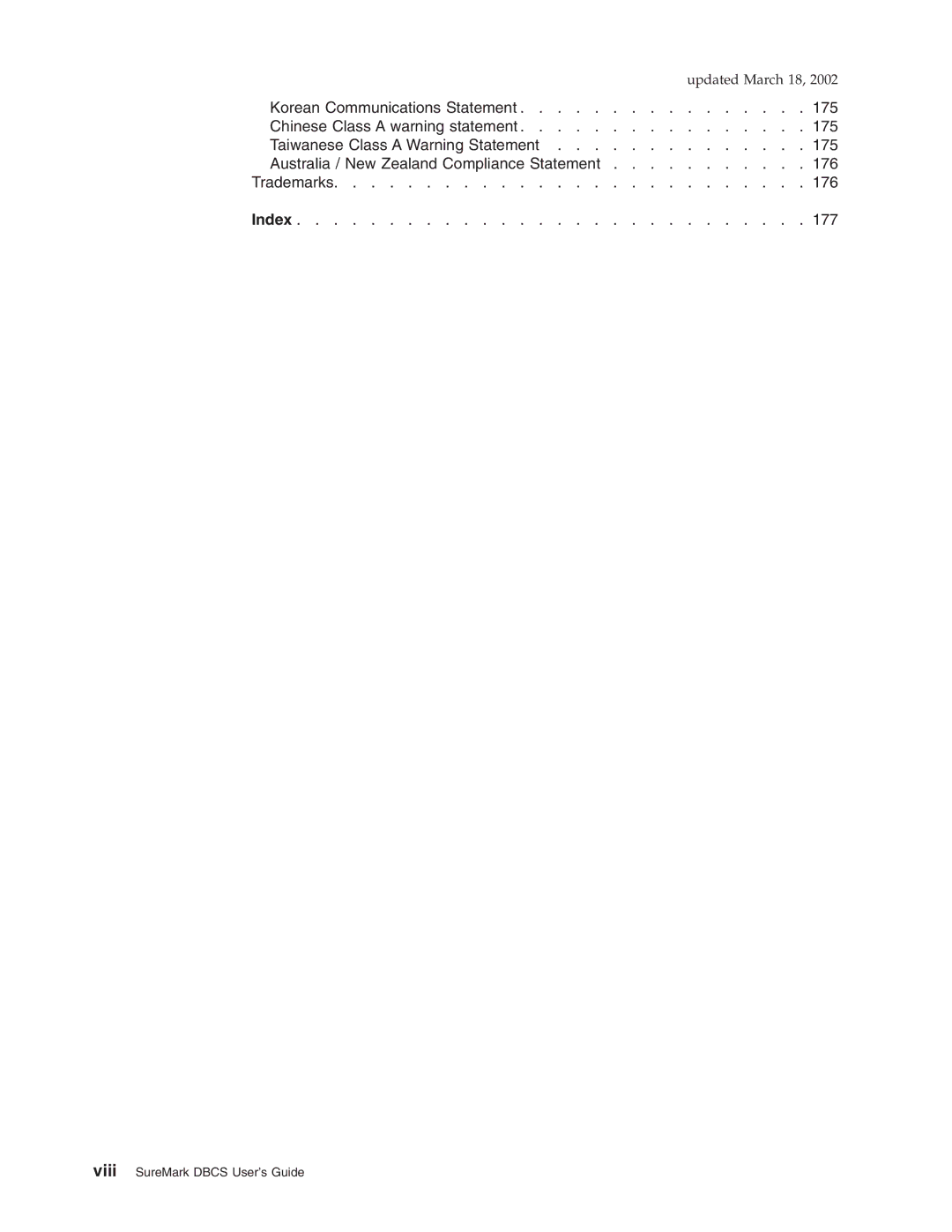 IBM TM7, TI5, TF7, TG5 manual Updated March 18, 2002 Korean Communications Statement 