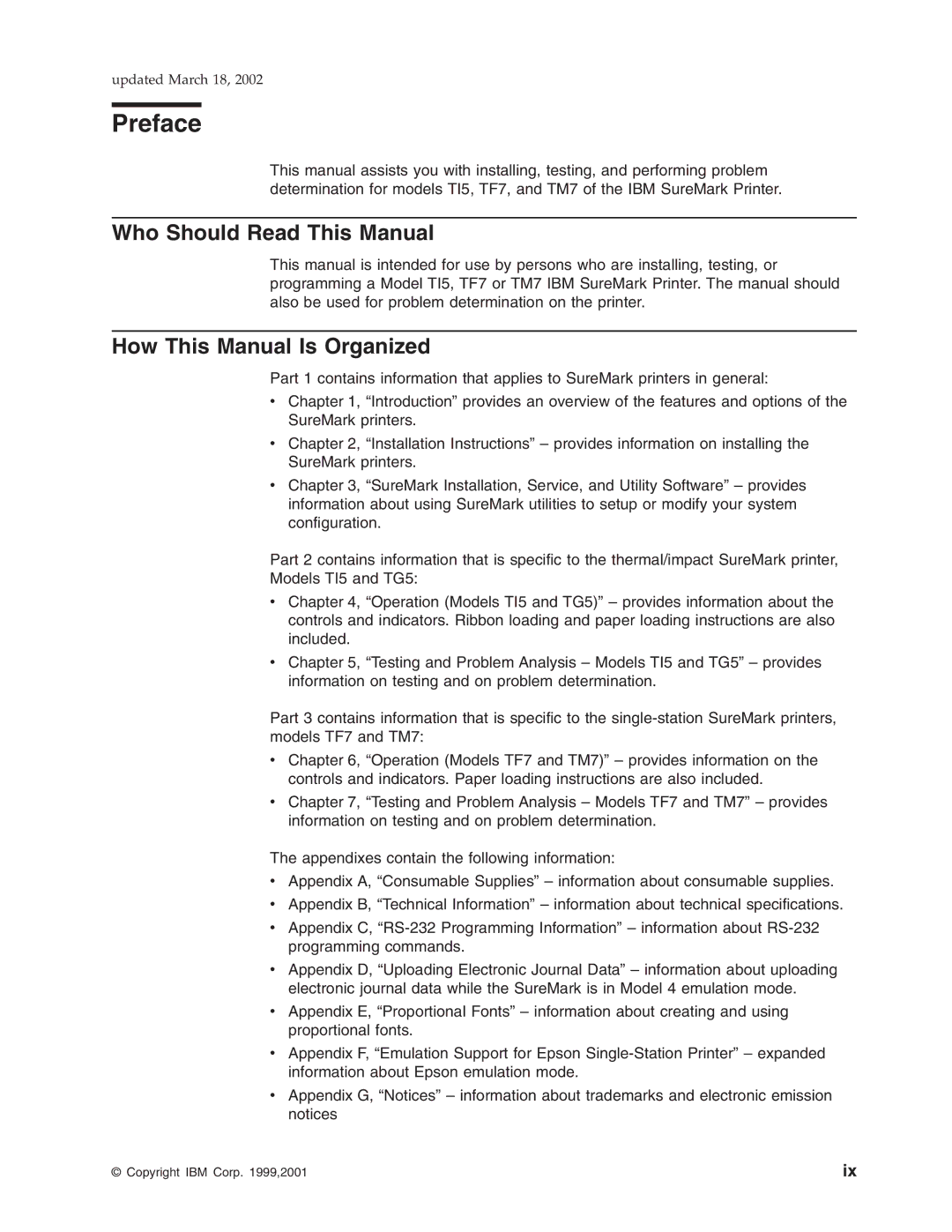 IBM TI5, TM7, TF7, TG5 manual Preface, Who Should Read This Manual, How This Manual Is Organized 