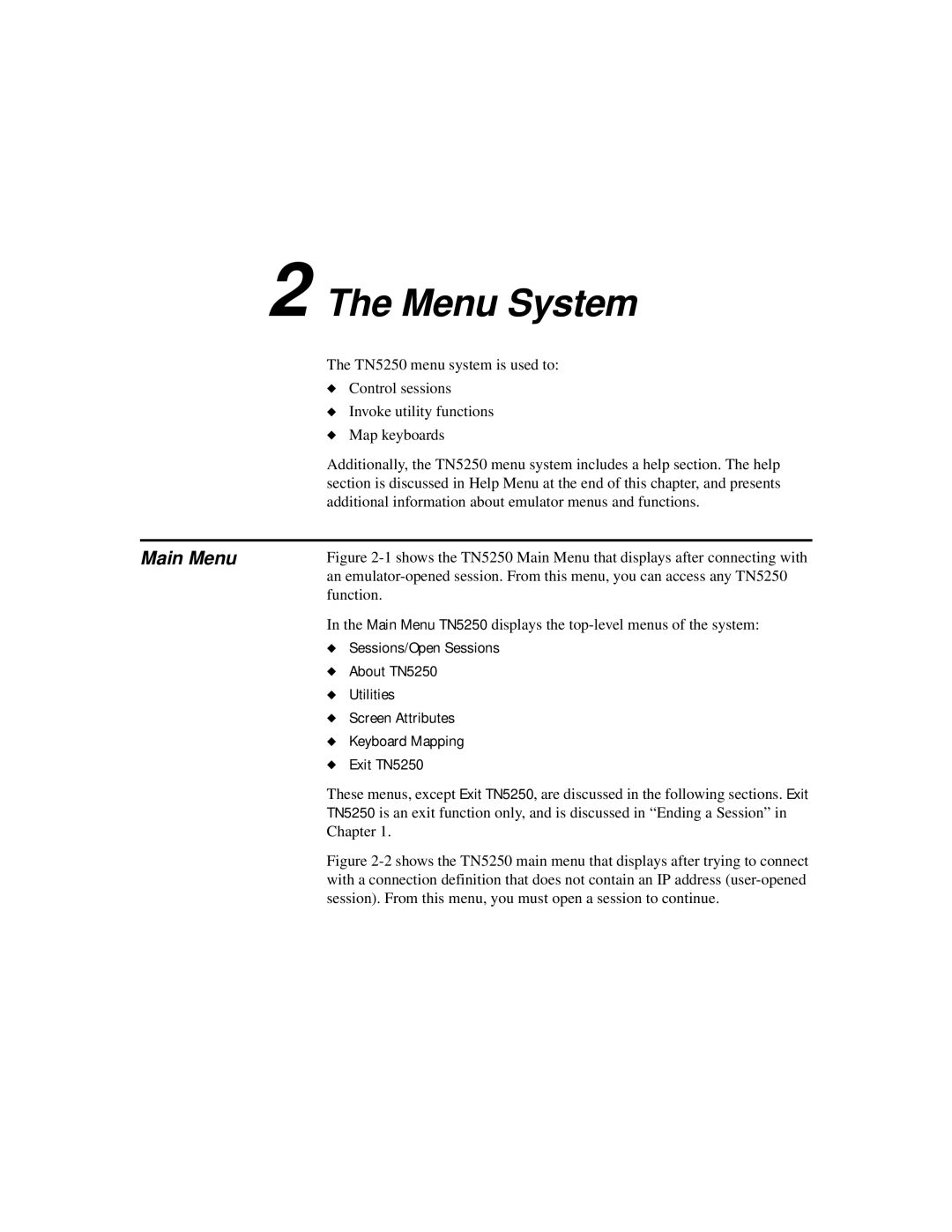 IBM TN5250 manual The Menu System, Main Menu 