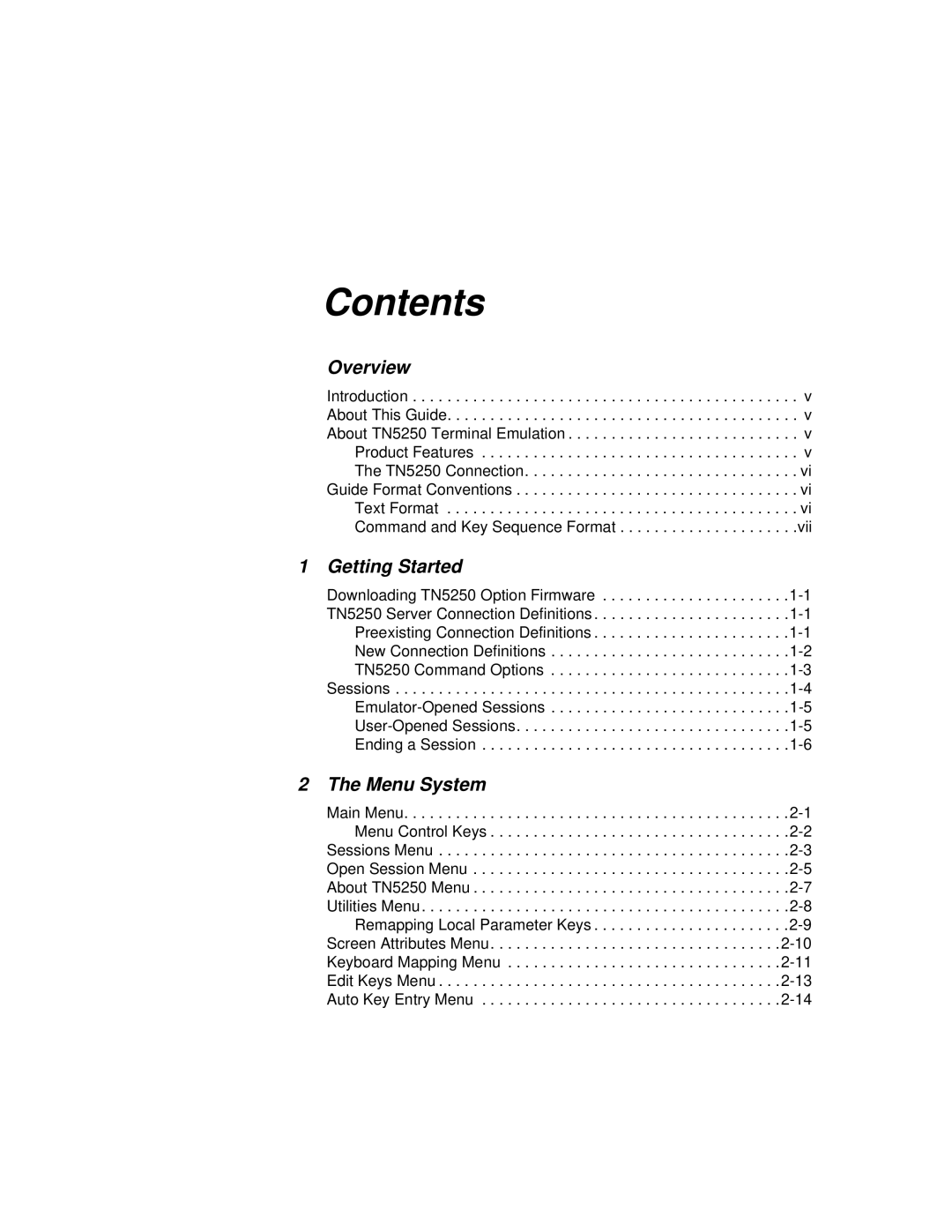 IBM TN5250 manual Contents, Overview, Getting Started, The Menu System 