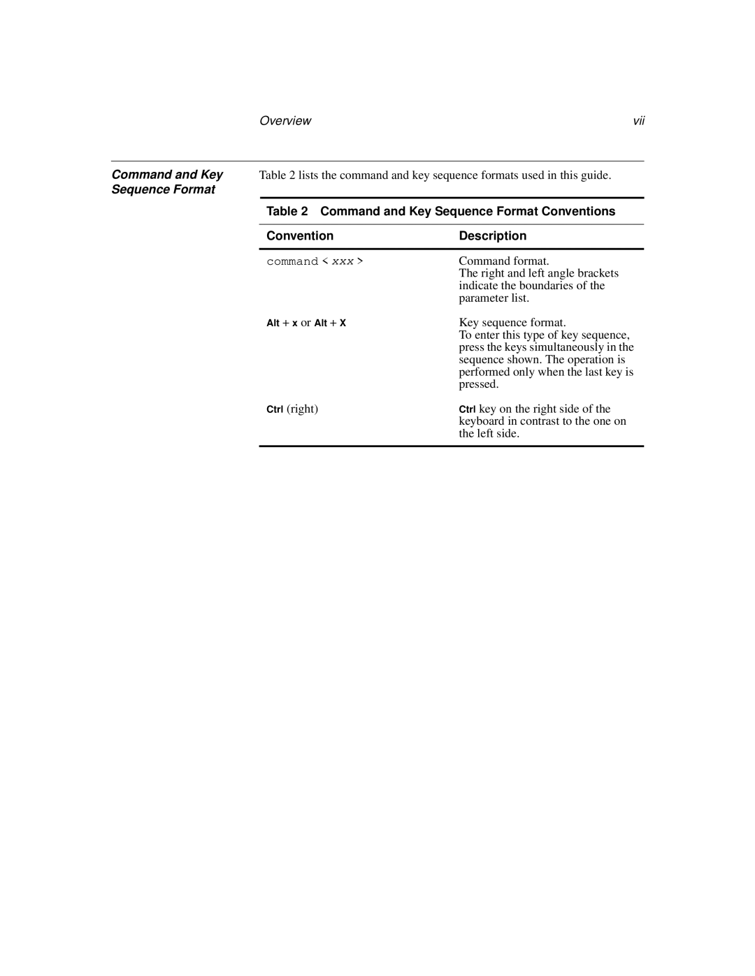 IBM TN5250 manual Overview Vii, Command and Key Sequence Format Conventions Description 