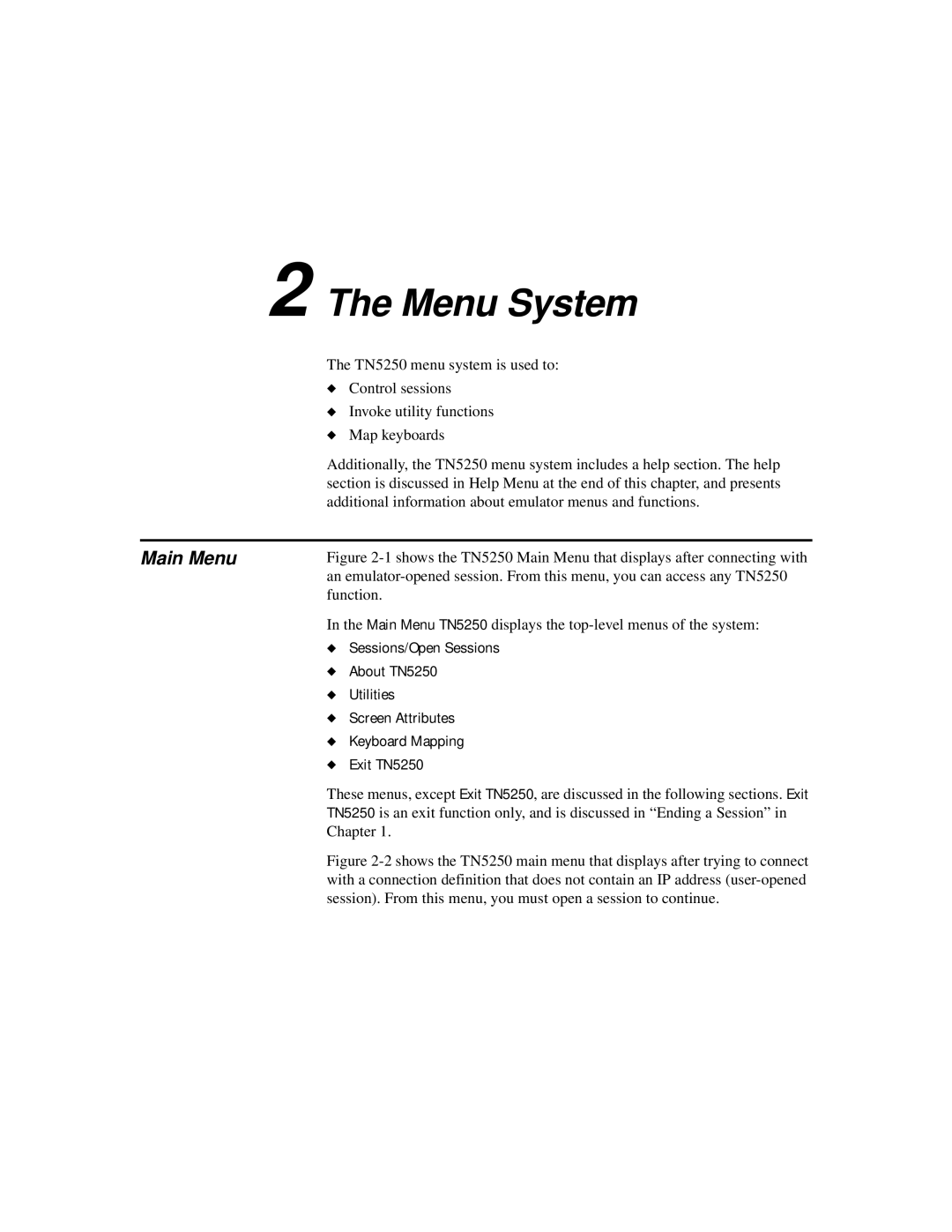 IBM TN5250 manual Menu System, Main Menu 