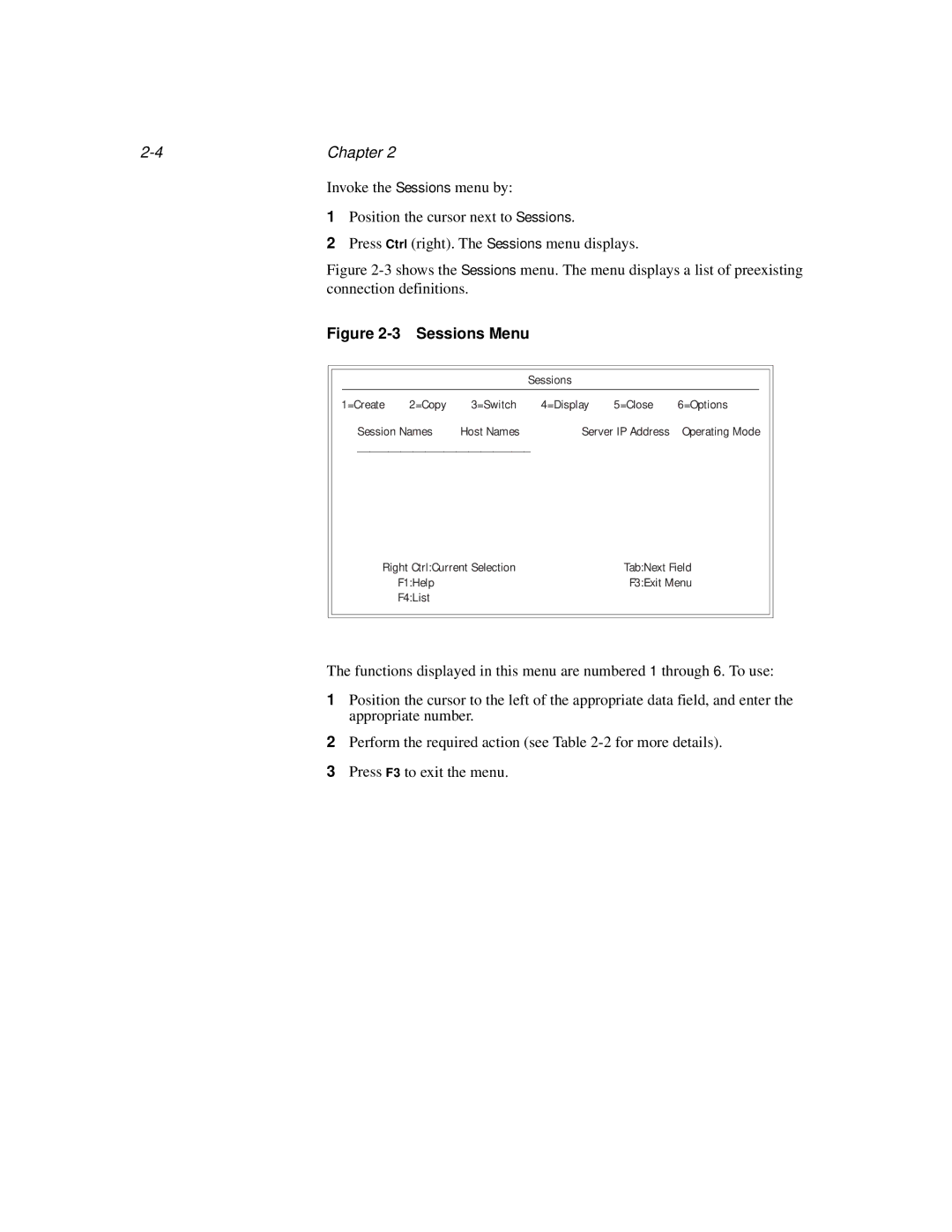 IBM TN5250 manual Sessions Menu 