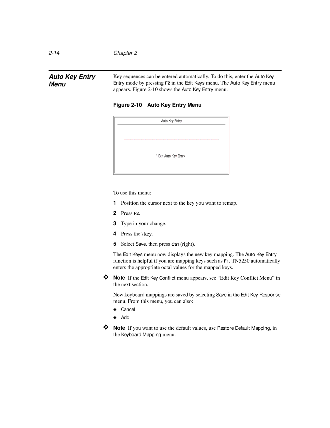 IBM TN5250 manual Auto Key Entry Menu, Cancel Add 