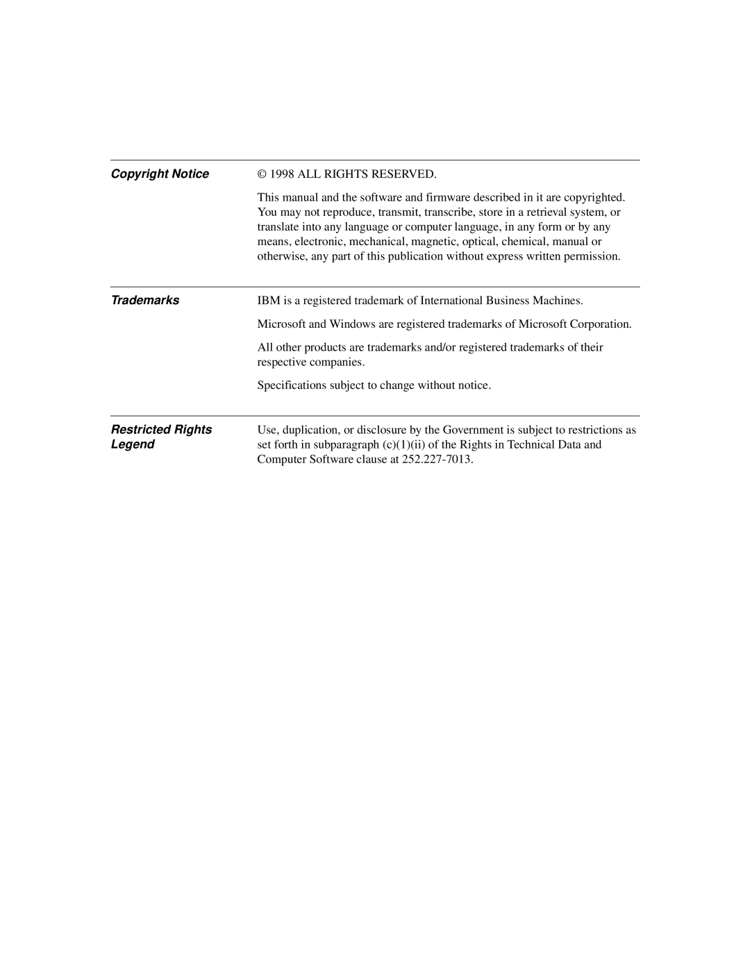 IBM TN5250 manual Copyright Notice, Trademarks, Restricted Rights 