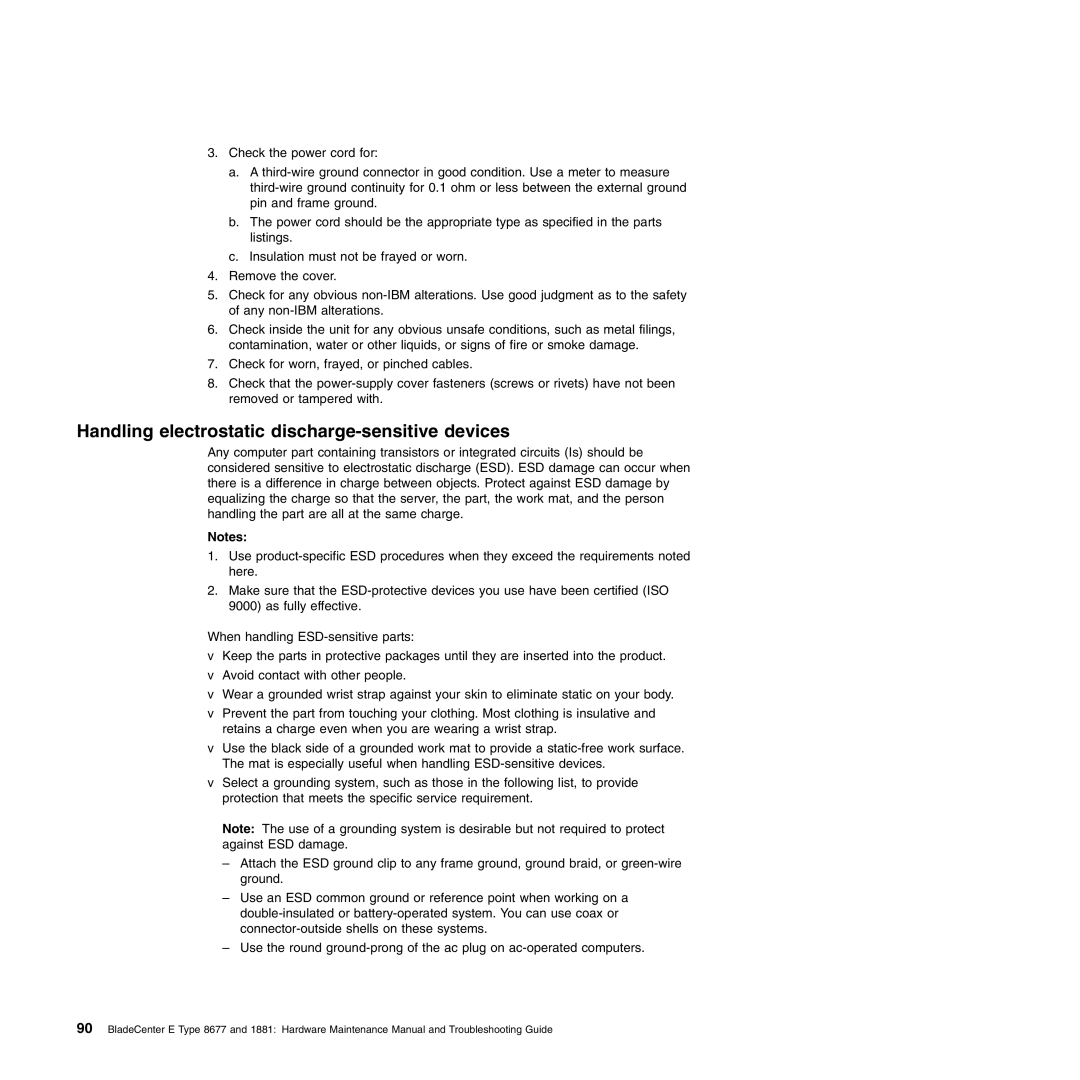 IBM Type 1881, Type 8677 manual Handling electrostatic discharge-sensitive devices 