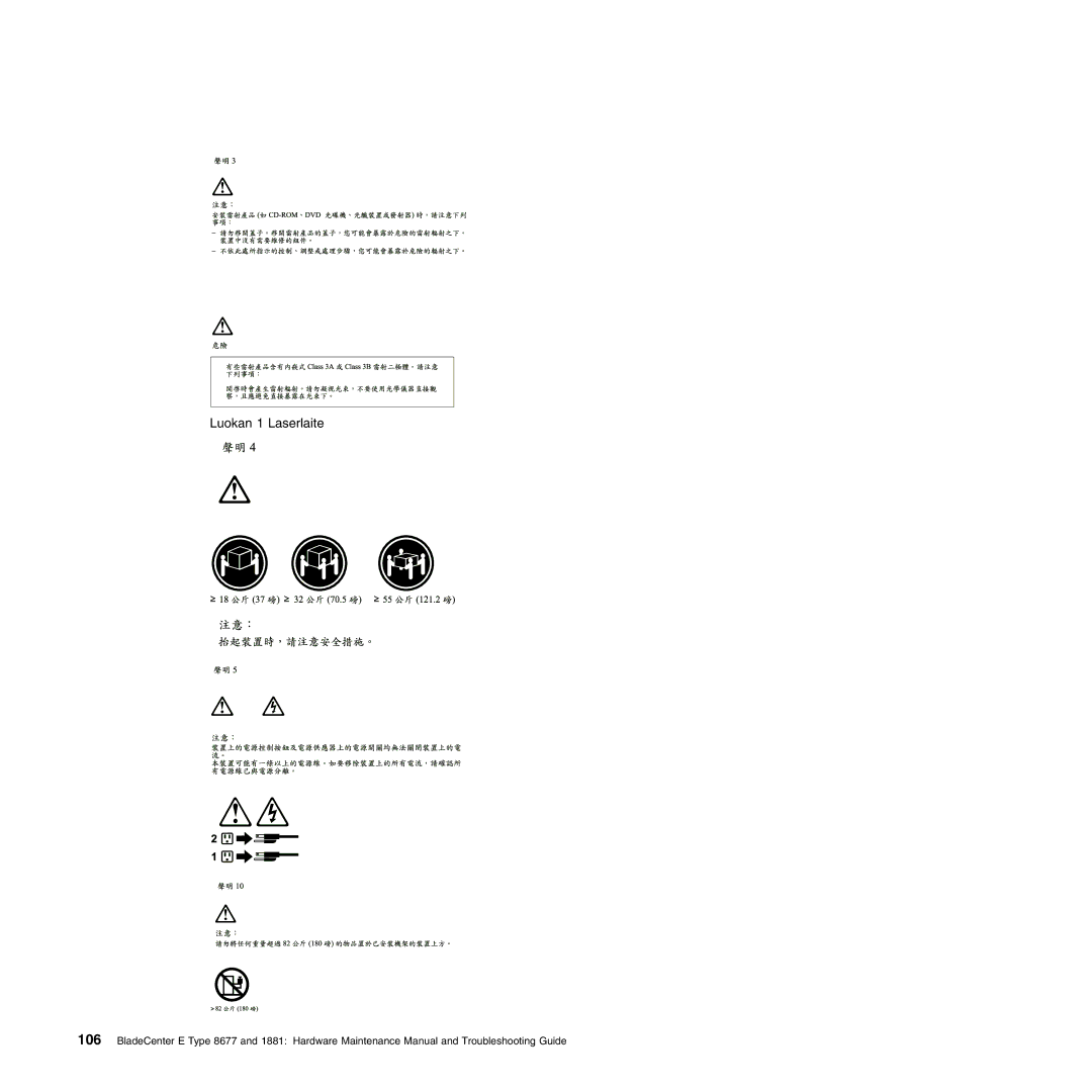 IBM Type 1881, Type 8677 manual Luokan 1 Laserlaite 