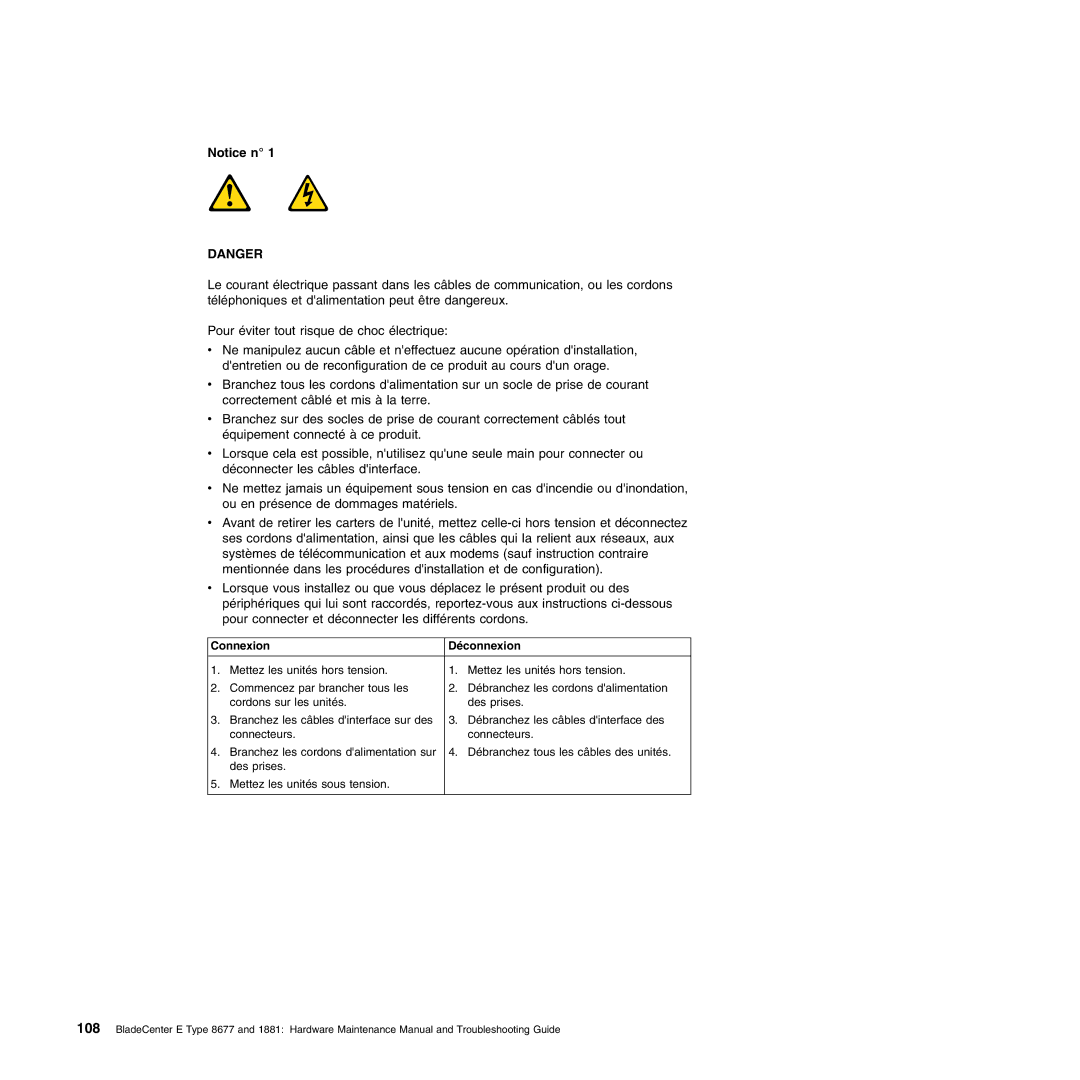 IBM Type 1881, Type 8677 manual Connexion Déconnexion 