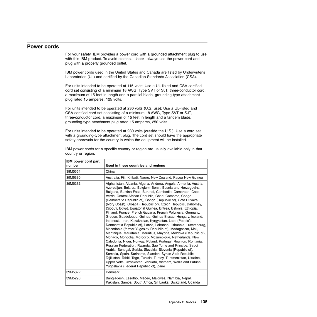 IBM Type 8677, Type 1881 manual Power cords 