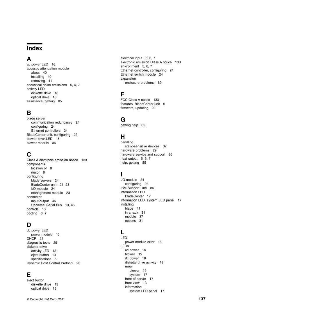 IBM Type 8677, Type 1881 manual Index, Dhcp 