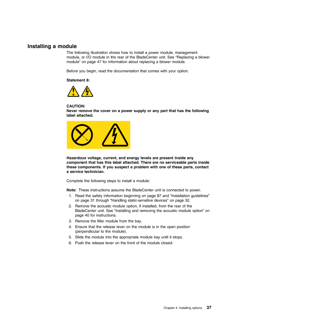 IBM Type 8677, Type 1881 manual Installing a module 