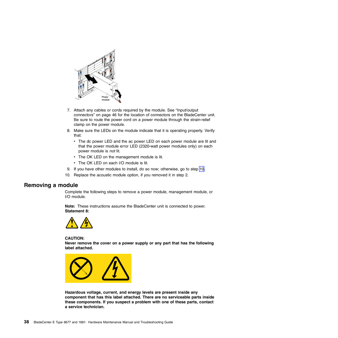 IBM Type 1881, Type 8677 manual Removing a module 