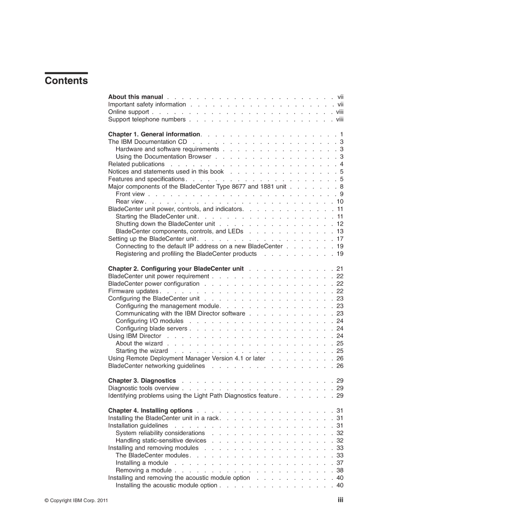 IBM Type 8677, Type 1881 manual Contents 