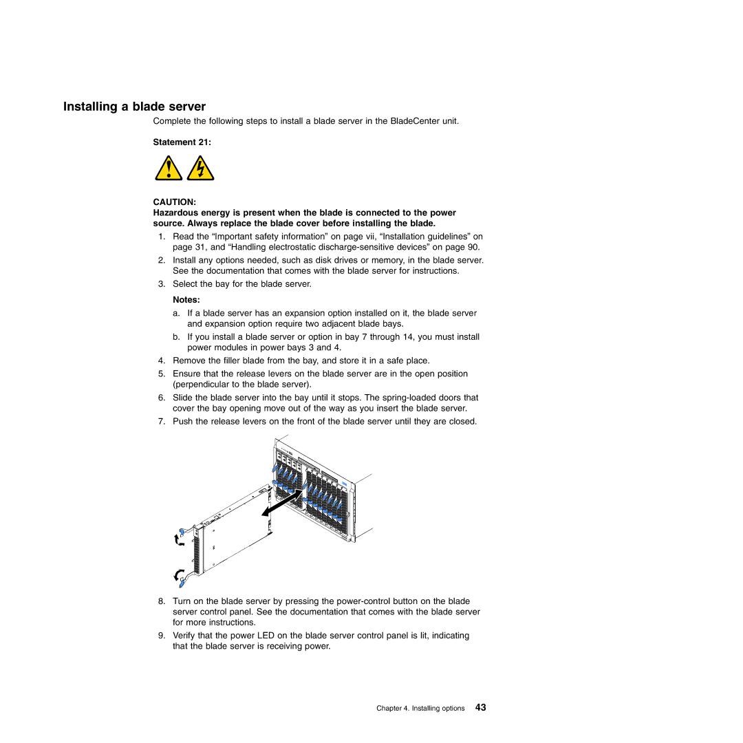 IBM Type 8677, Type 1881 manual Installing a blade server 