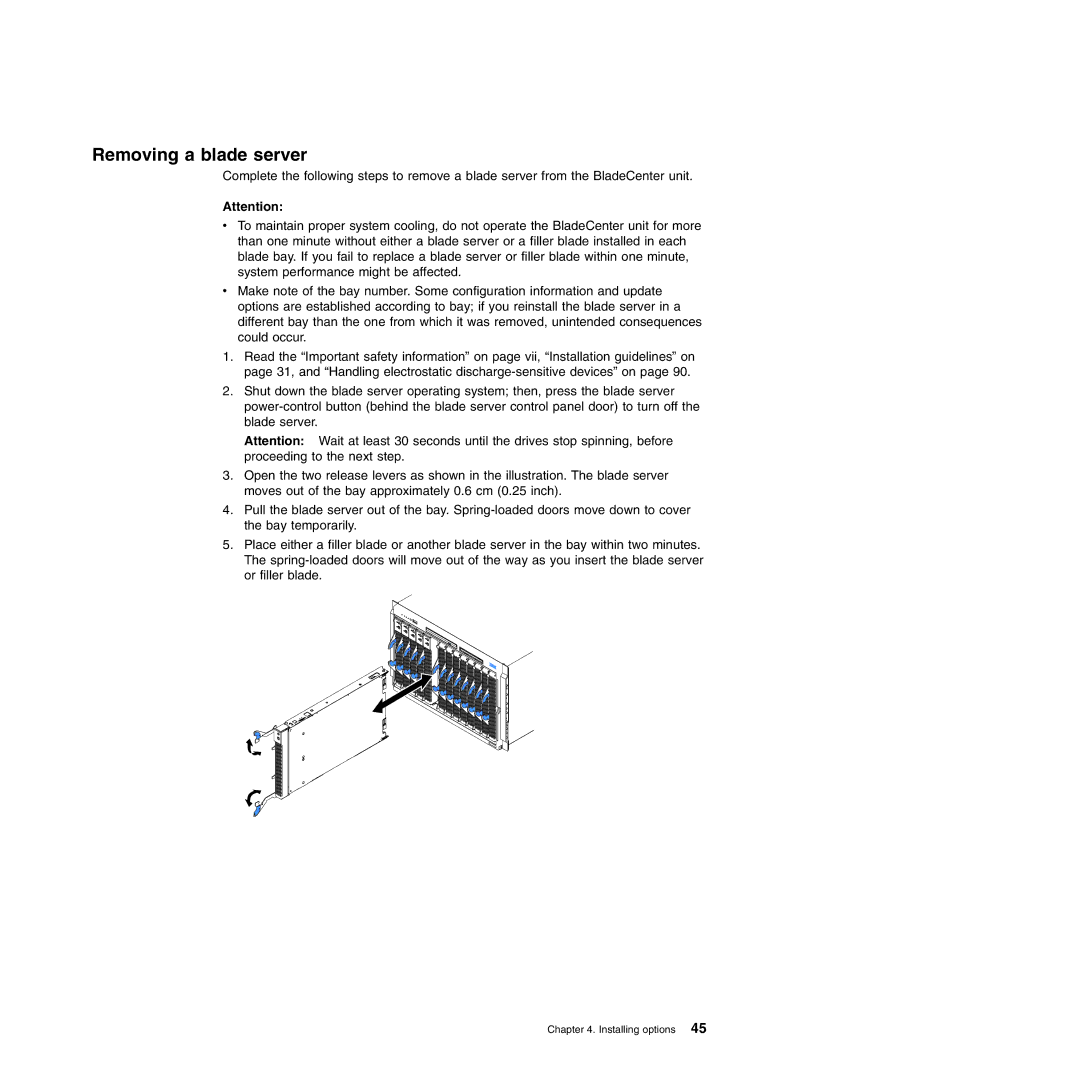 IBM Type 8677, Type 1881 manual Removing a blade server 