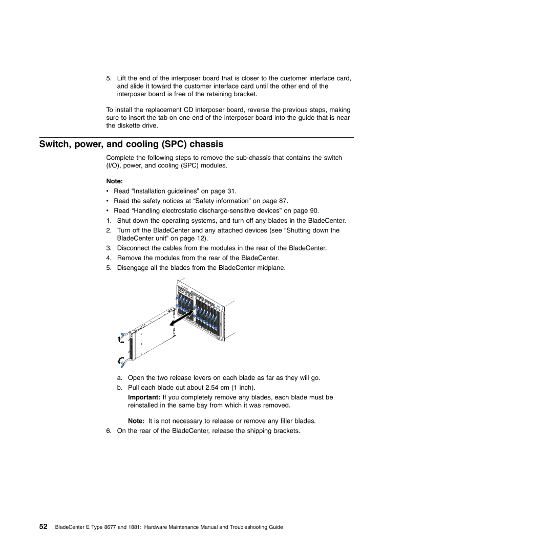 IBM Type 1881, Type 8677 manual Switch, power, and cooling SPC chassis 